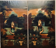 Pair of Folk Art Painted Window Shades, Likely NY State, circa 1840