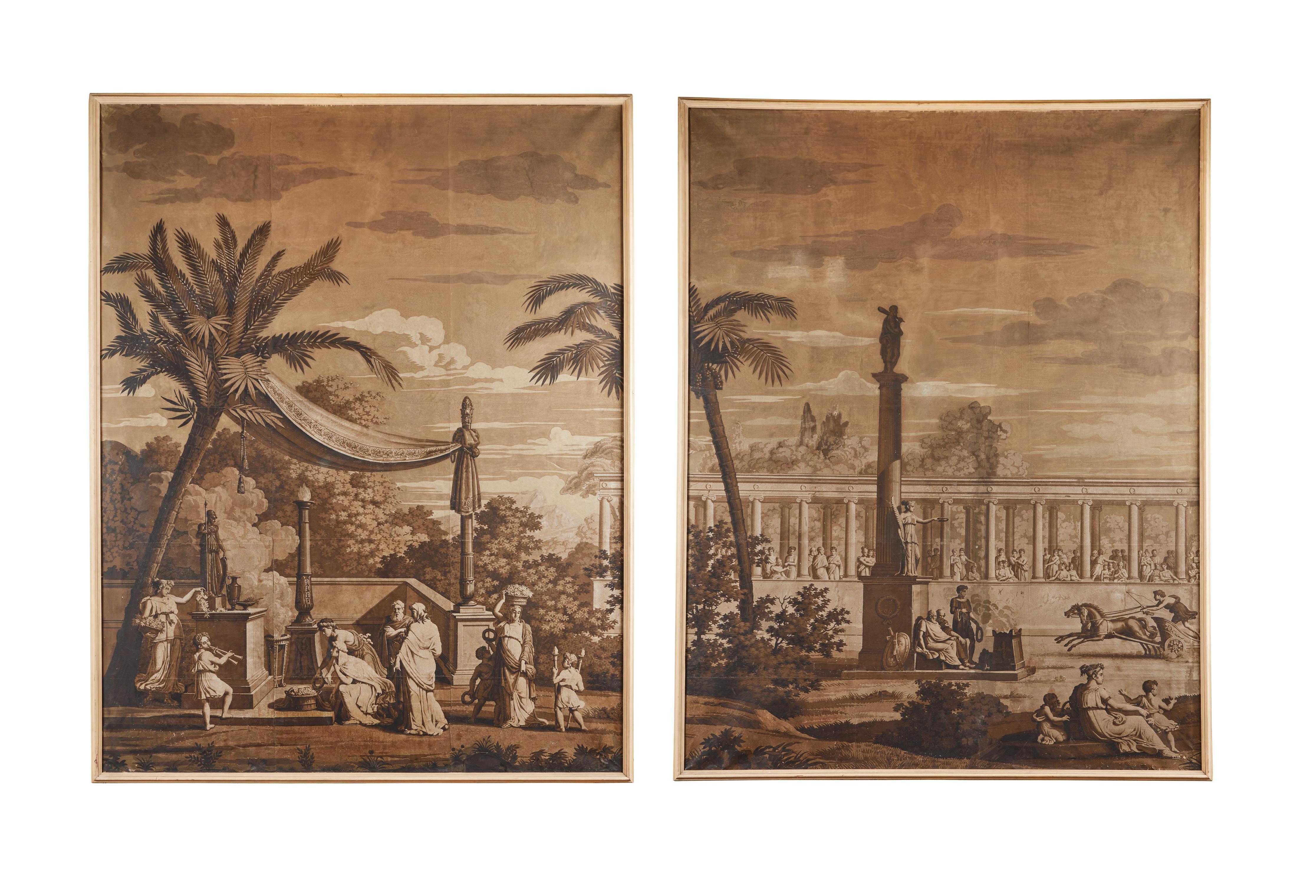 Landscape Print Unknown - Paire de  Panneaux de papier peint d'après Joseph Dufour.
