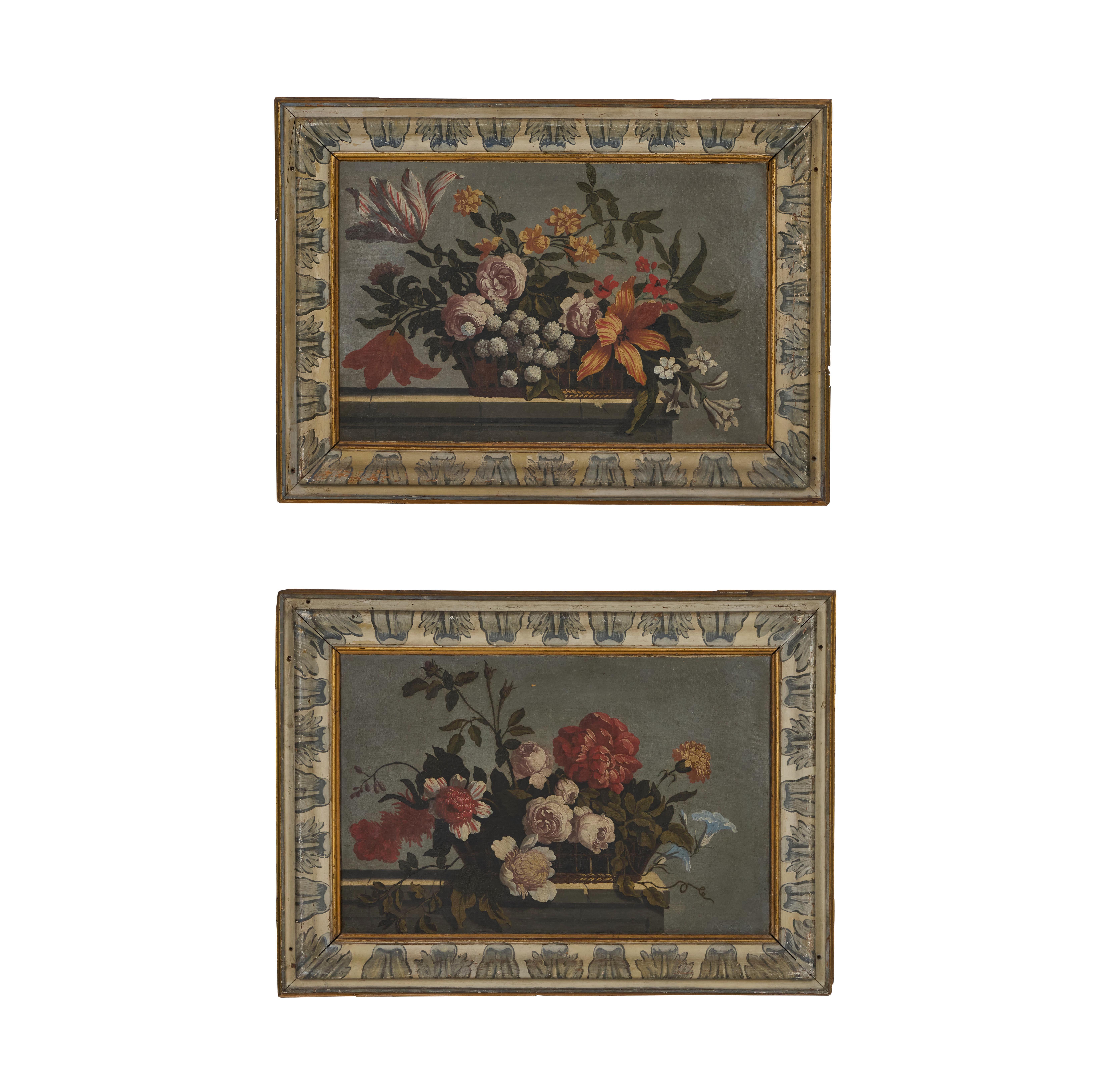 Still-Life Painting Unknown - Paire de peintures de boiserie françaises du 18ème siècle à l'huile sur toile