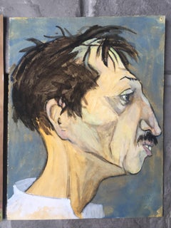 Paire de portraits de personnages français, fonds marron et marine