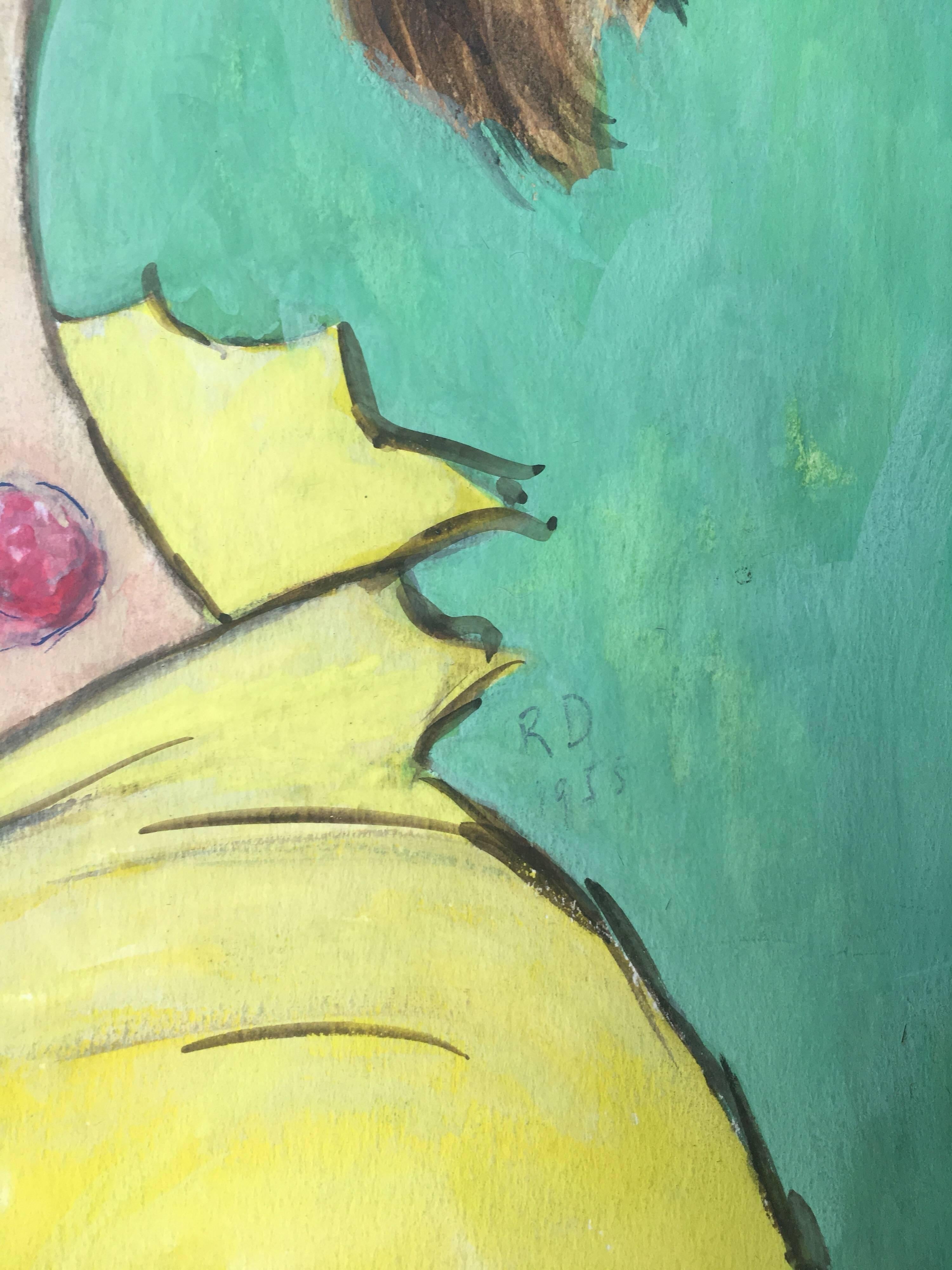 Pareja de Retratos de Personajes Franceses, Fondos Violeta y Verde en venta 1