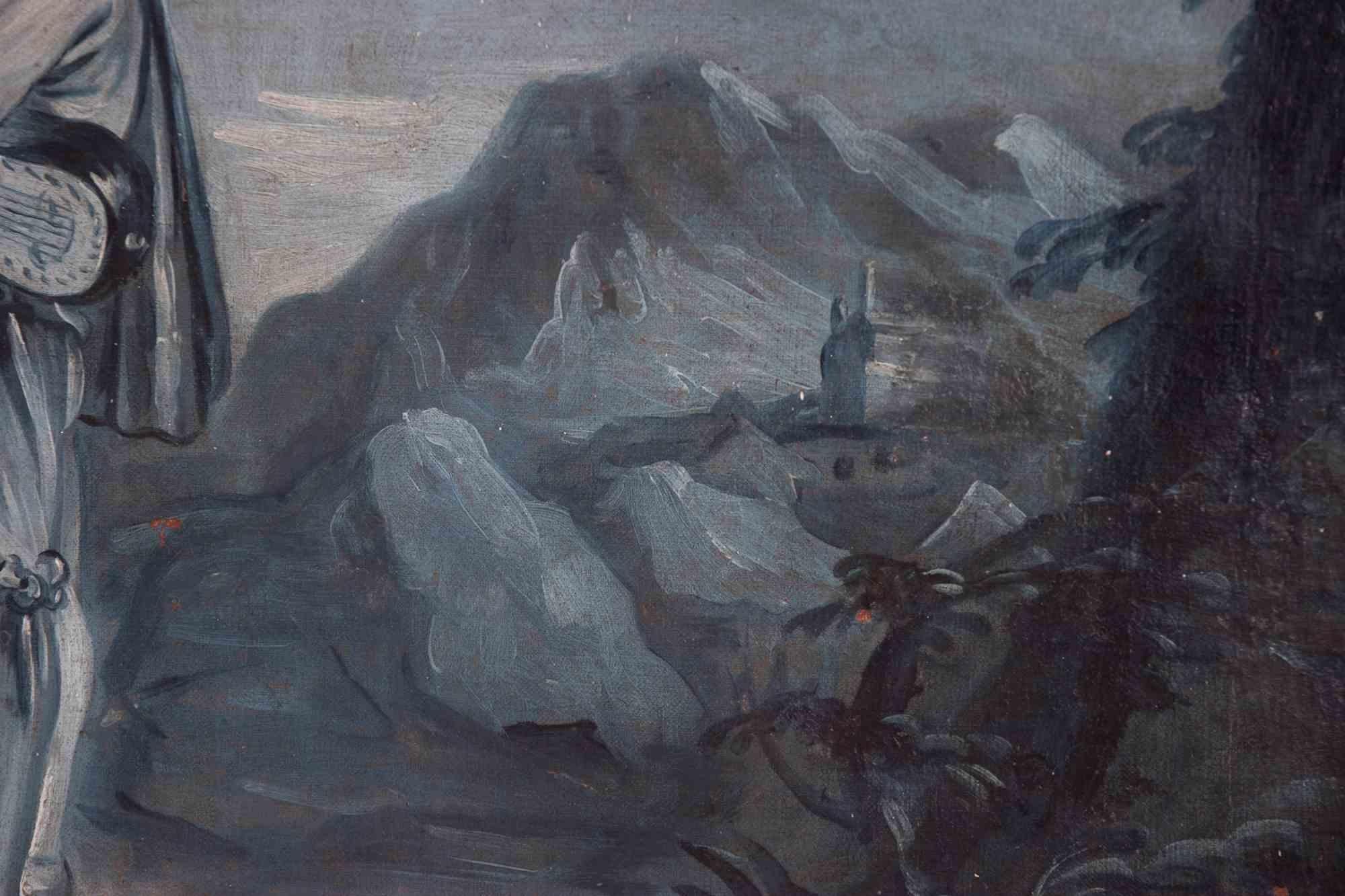 Coppia di scene galanti - Olio su tela - XVIII secolo - Landscape Painting Grigio di Unknown