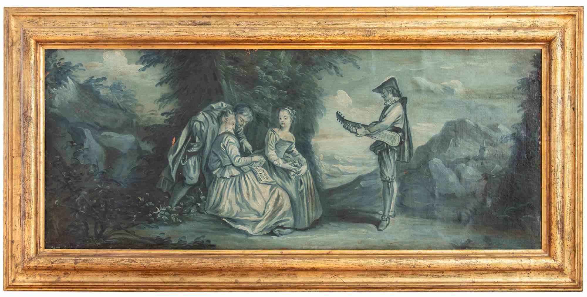 Pair of Gallant Scenes - Oil on Canvas - 18th Century For Sale 1