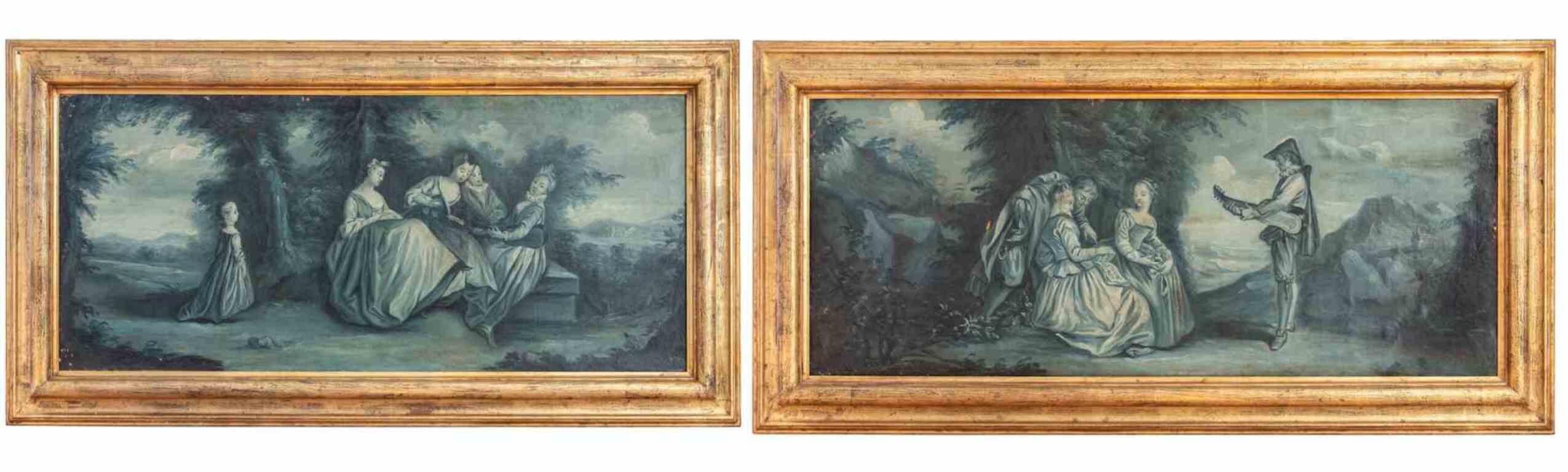 Unknown Landscape Painting - Pair of Gallant Scenes - Oil on Canvas - 18th Century