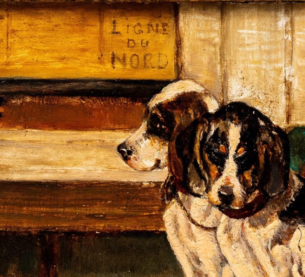 Paar Jagdhunde in Ruhe; Künstler unbekannt, Französisch, 19. – Painting von Unknown