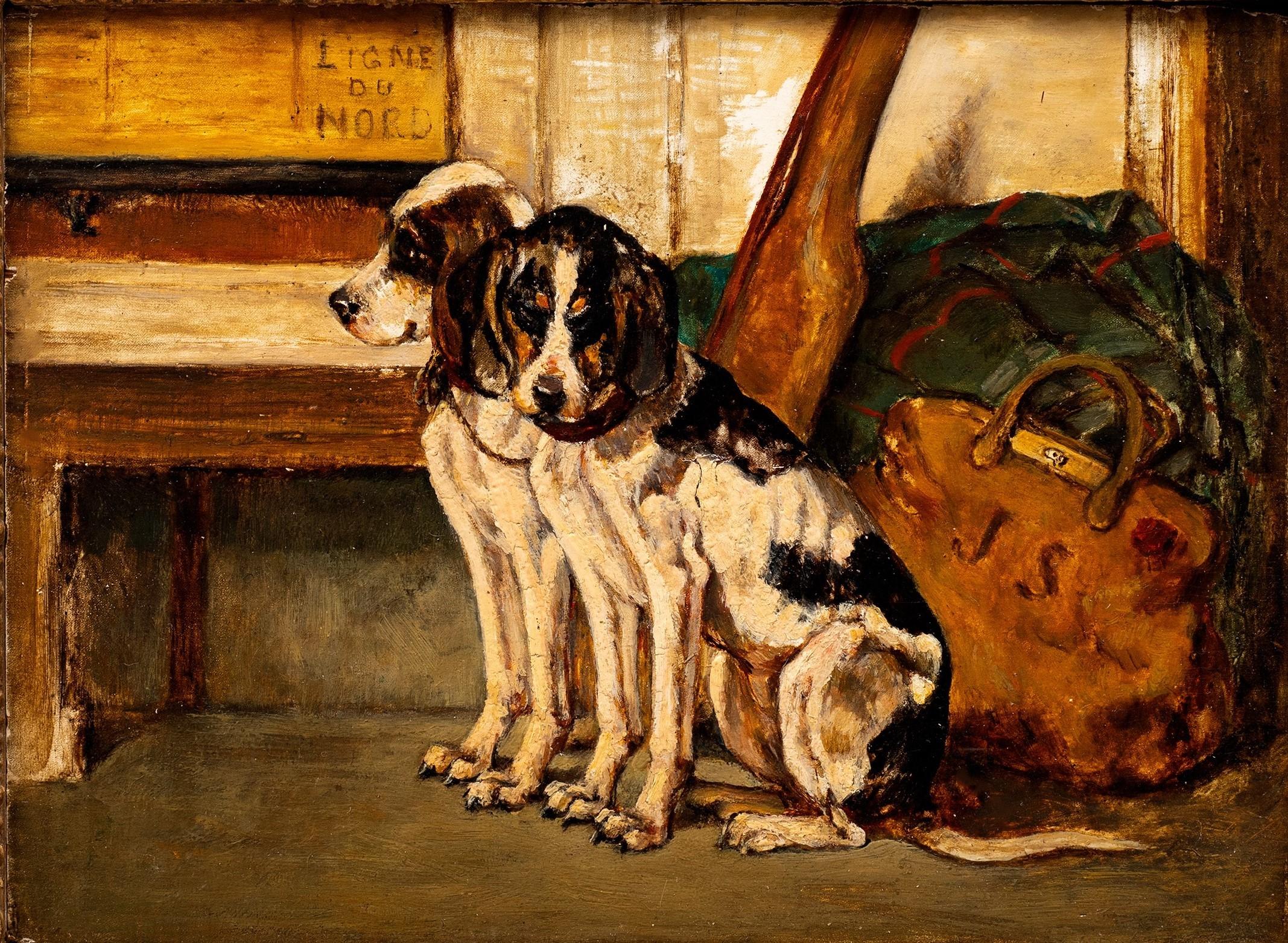 Paar Jagdhunde in Ruhe; Künstler unbekannt, Französisch, 19. (Romantik), Painting, von Unknown