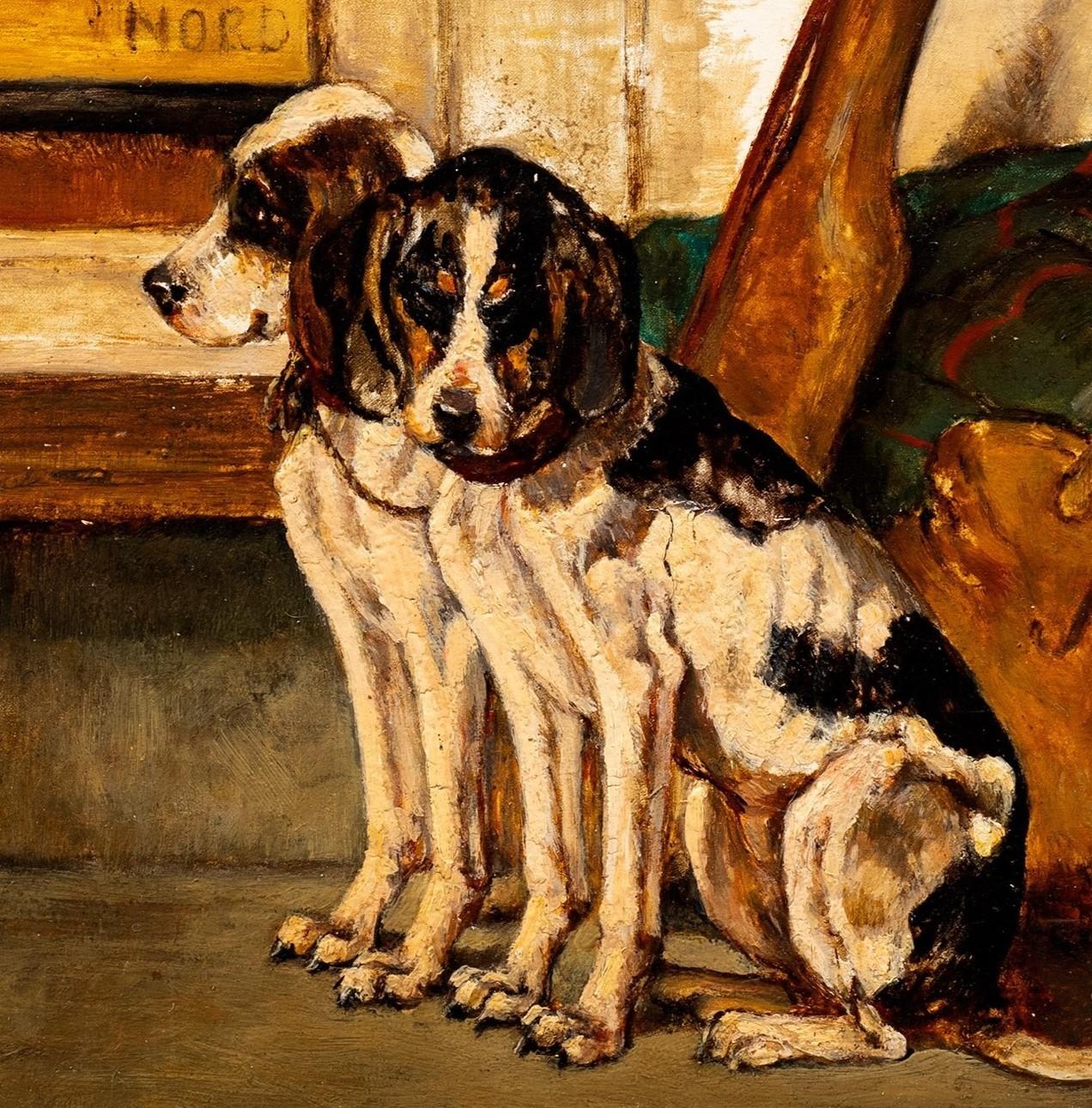 Paar Jagdhunde in Ruhe; Künstler unbekannt, Französisch, 19. (Schwarz), Figurative Painting, von Unknown