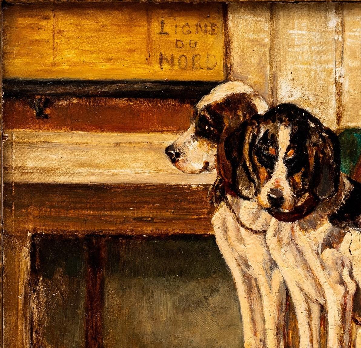 Ein Paar Jagdhunde in Ruhe; 
Künstler unbekannt, französisch, 19. Jahrhundert (monogrammiert 