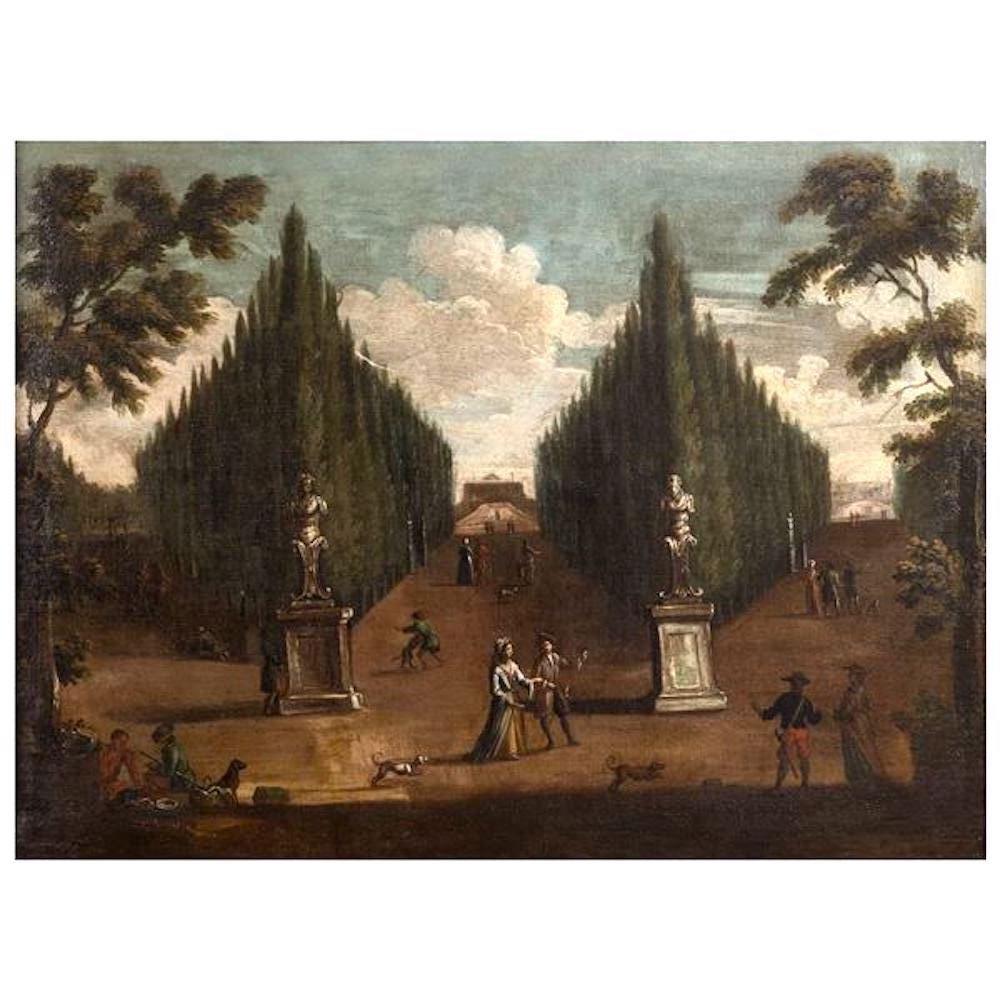 Paar italienische Gemälde mit Gärten aus dem 18. Jahrhundert  – Painting von Unknown