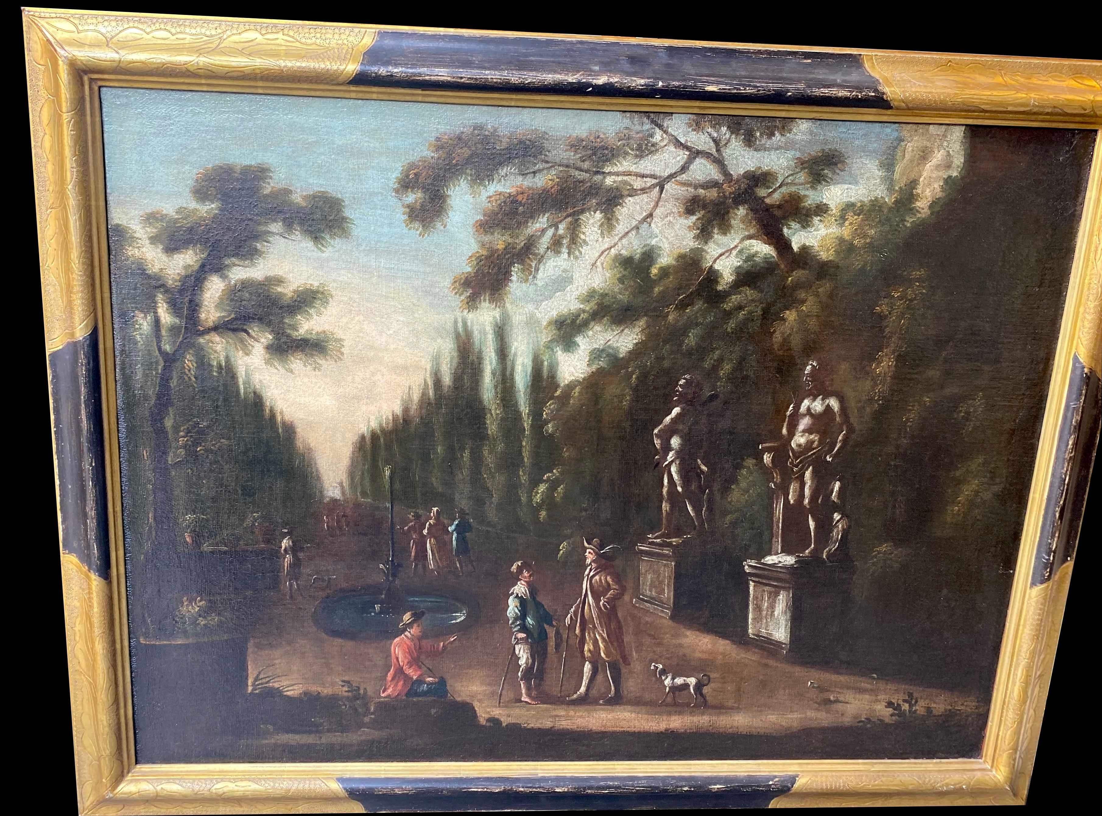 Paar italienische Gemälde mit Gärten aus dem 18. Jahrhundert  (Schwarz), Landscape Painting, von Unknown