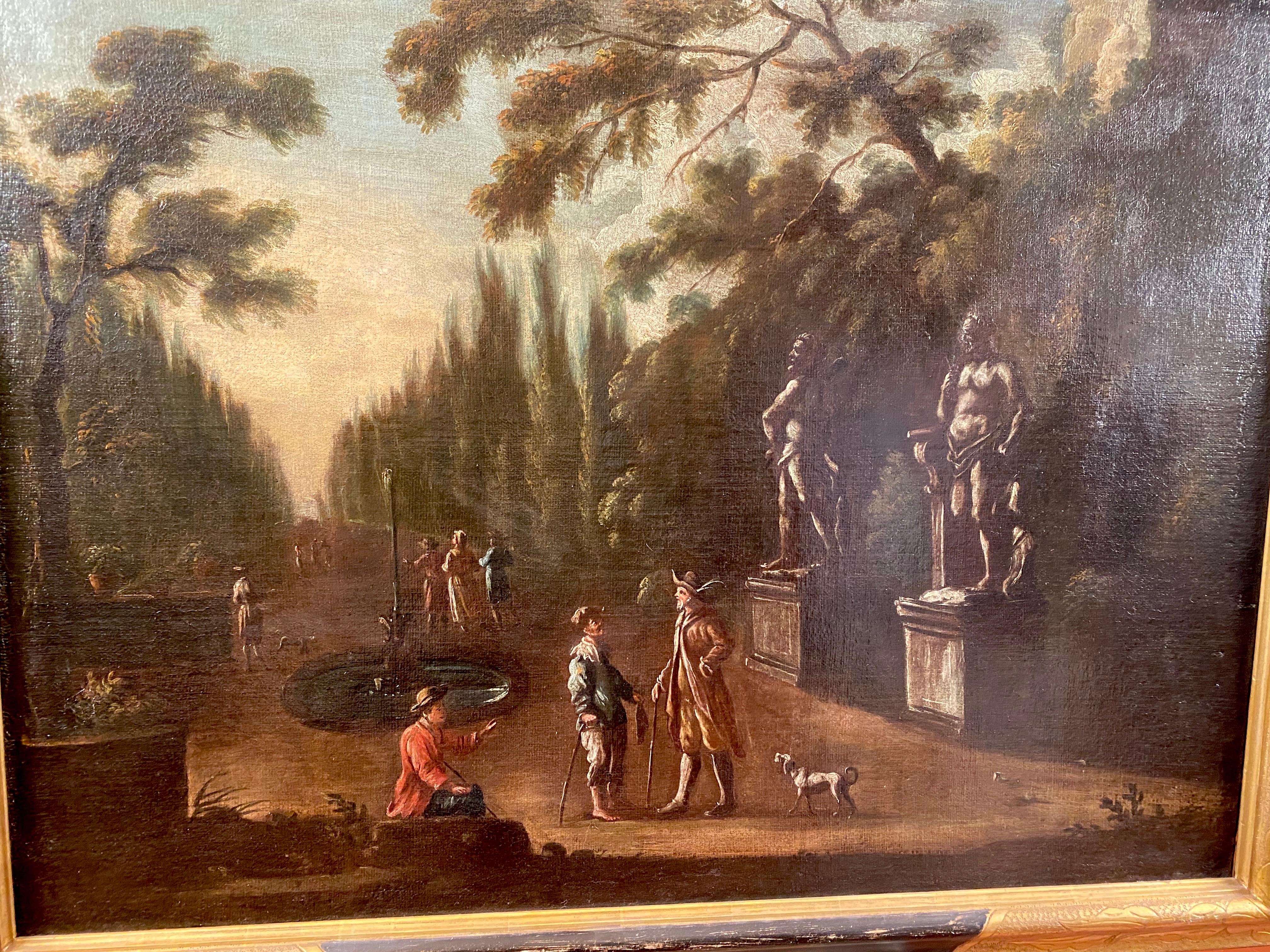 Pair of Italian 18' century Paintings with Gardens  For Sale 2