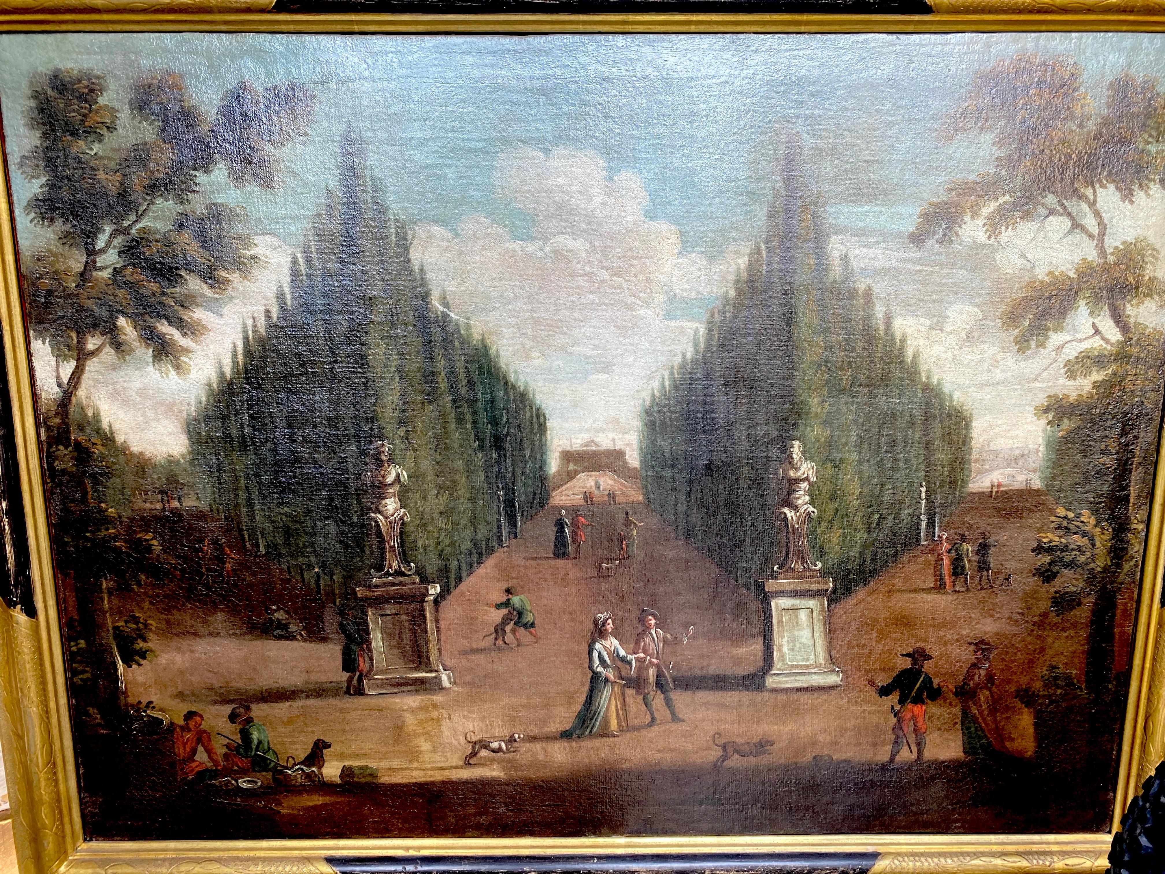 Pair of Italian 18' century Paintings with Gardens  For Sale 2