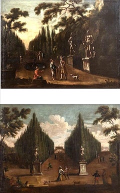 Coppia di dipinti italiani del 18° secolo con giardini