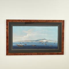 Pair of Italian Bayscape Gouache Paintings with Mt.Vesuvius