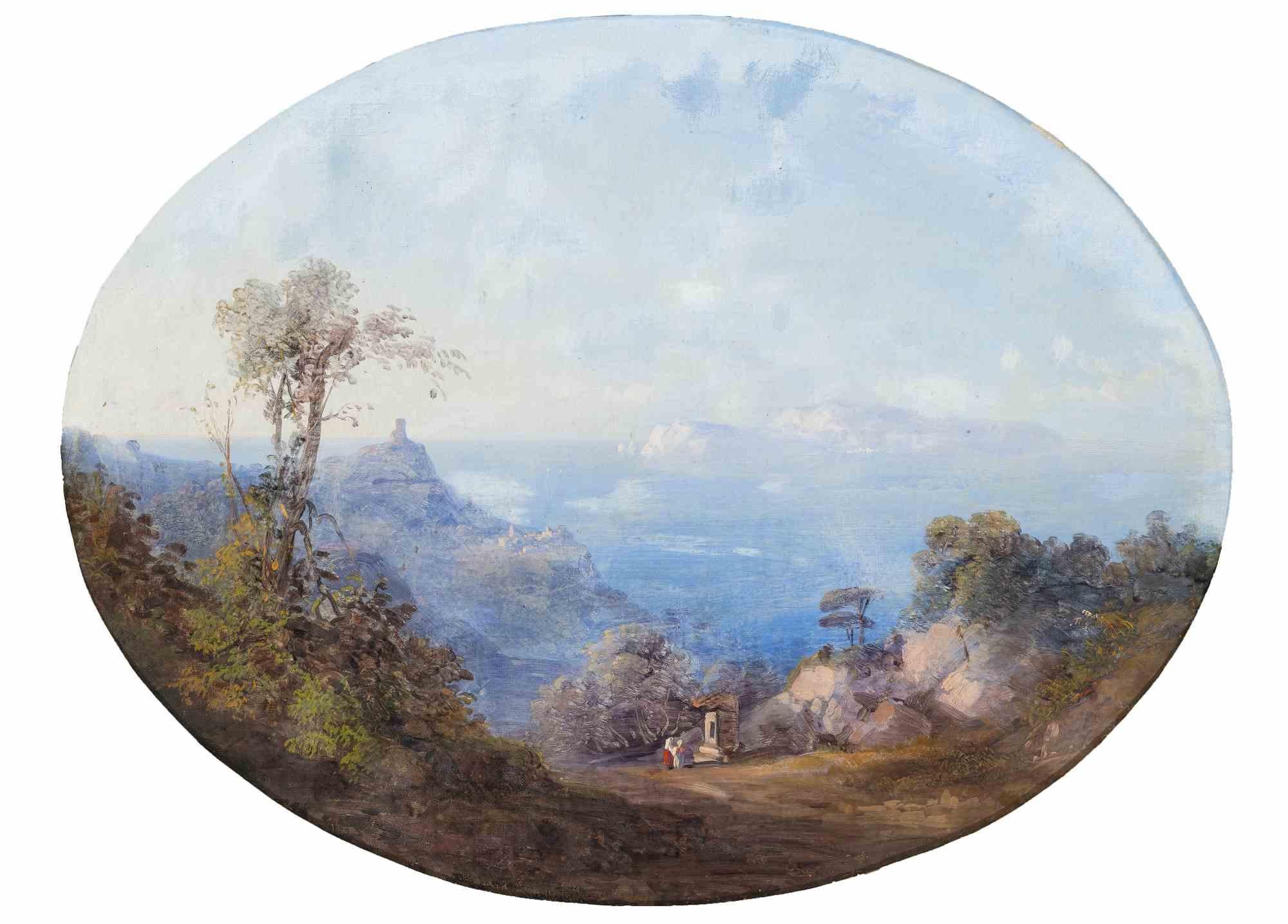 Pair of Landscapes with Views of Ancient Rome - Oil on Canvas - Mid 19th century - Painting by Unknown