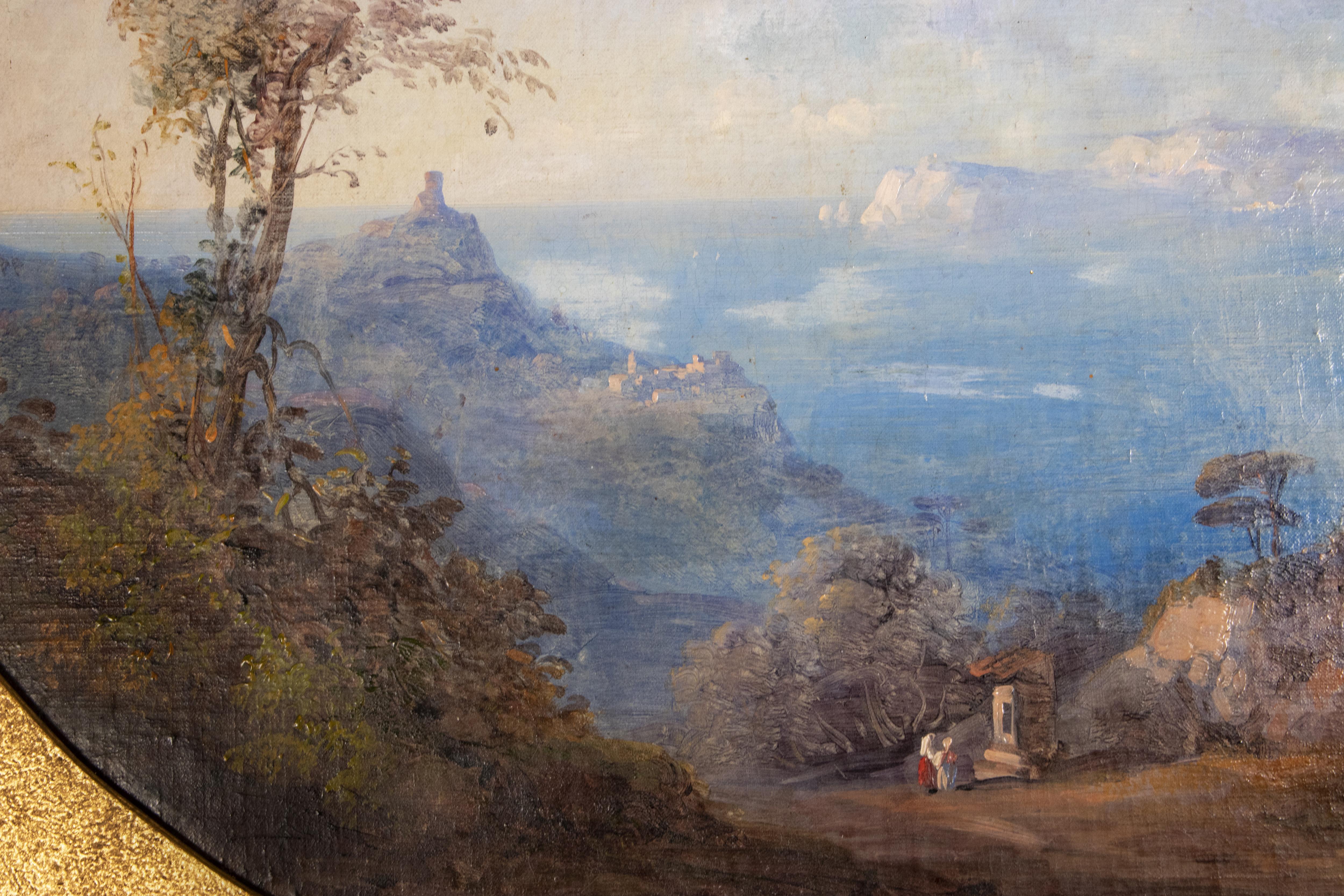 Paire de paysages avec vues de la Rome antique - Huile sur toile - Milieu du XIXe siècle en vente 4