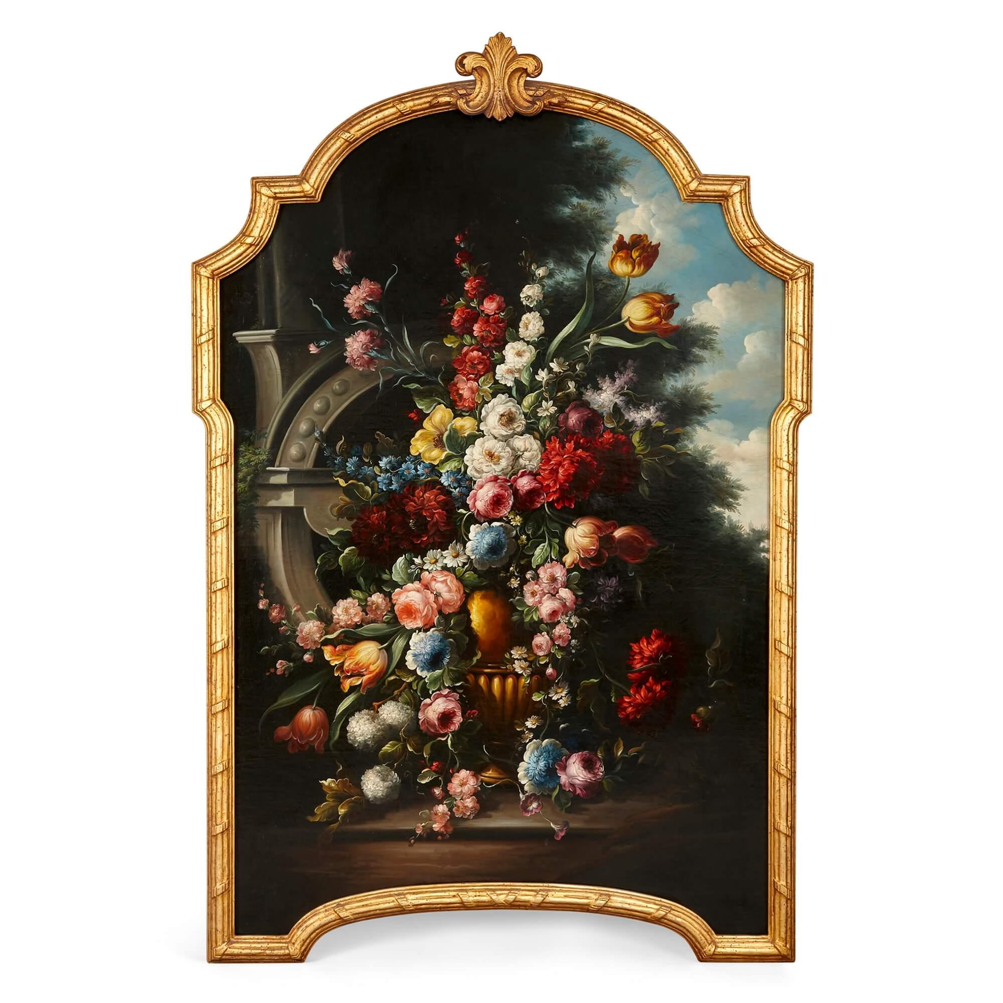 Paar große geblümte Stillleben im Barockstil, Ölgemälde – Painting von Unknown