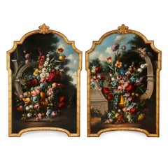 Antique Pair of Large Baroque Style Floral Still Life Oil Paintings
