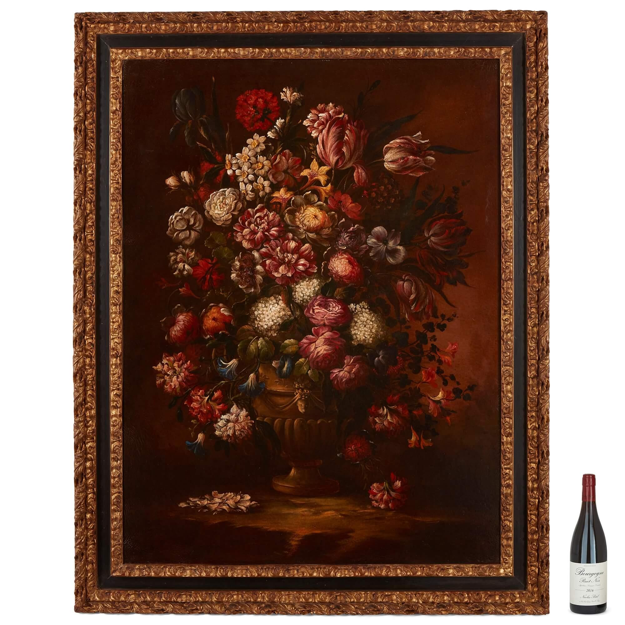 Pair of Large Floral Still Lifes in the Old Master Style  For Sale 6