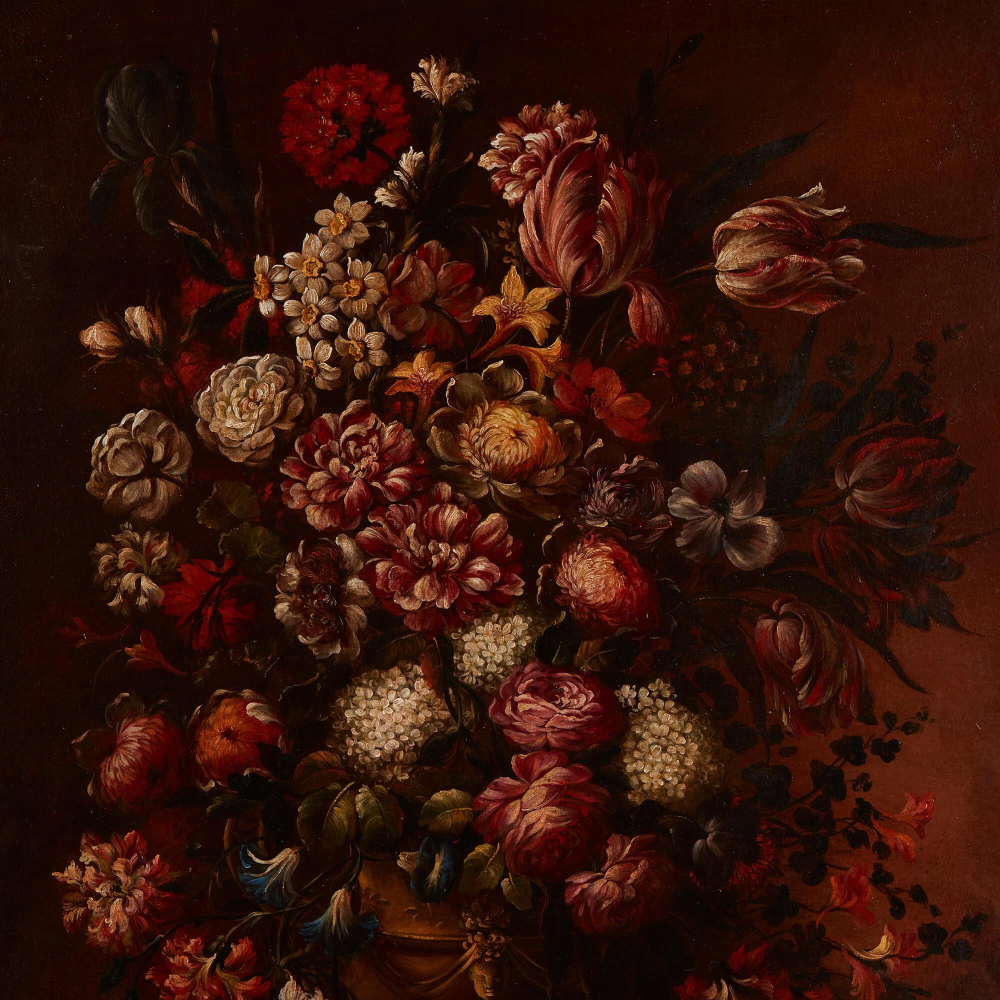 Pair of Large Floral Still Lifes in the Old Master Style  For Sale 2