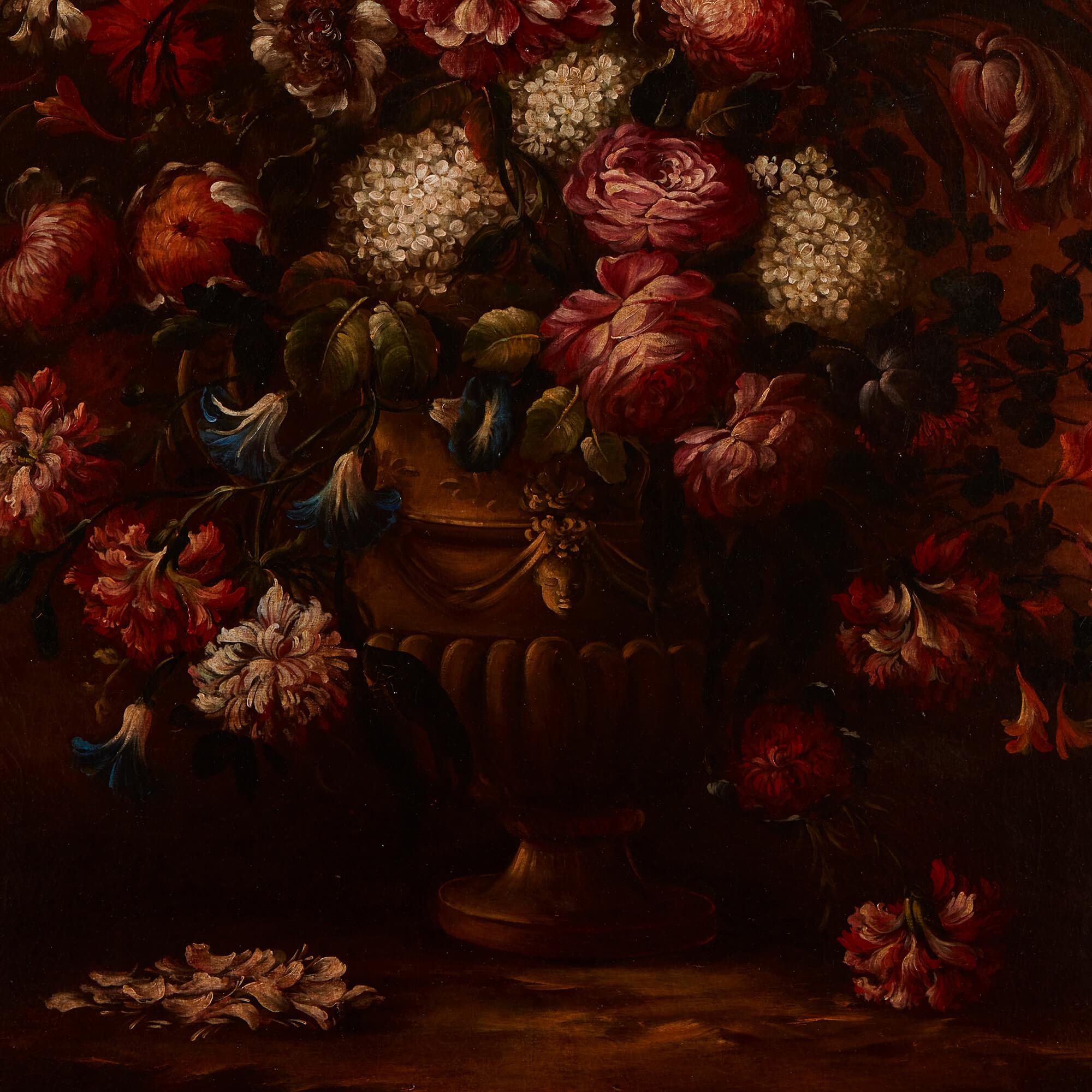 Pair of Large Floral Still Lifes in the Old Master Style  For Sale 3