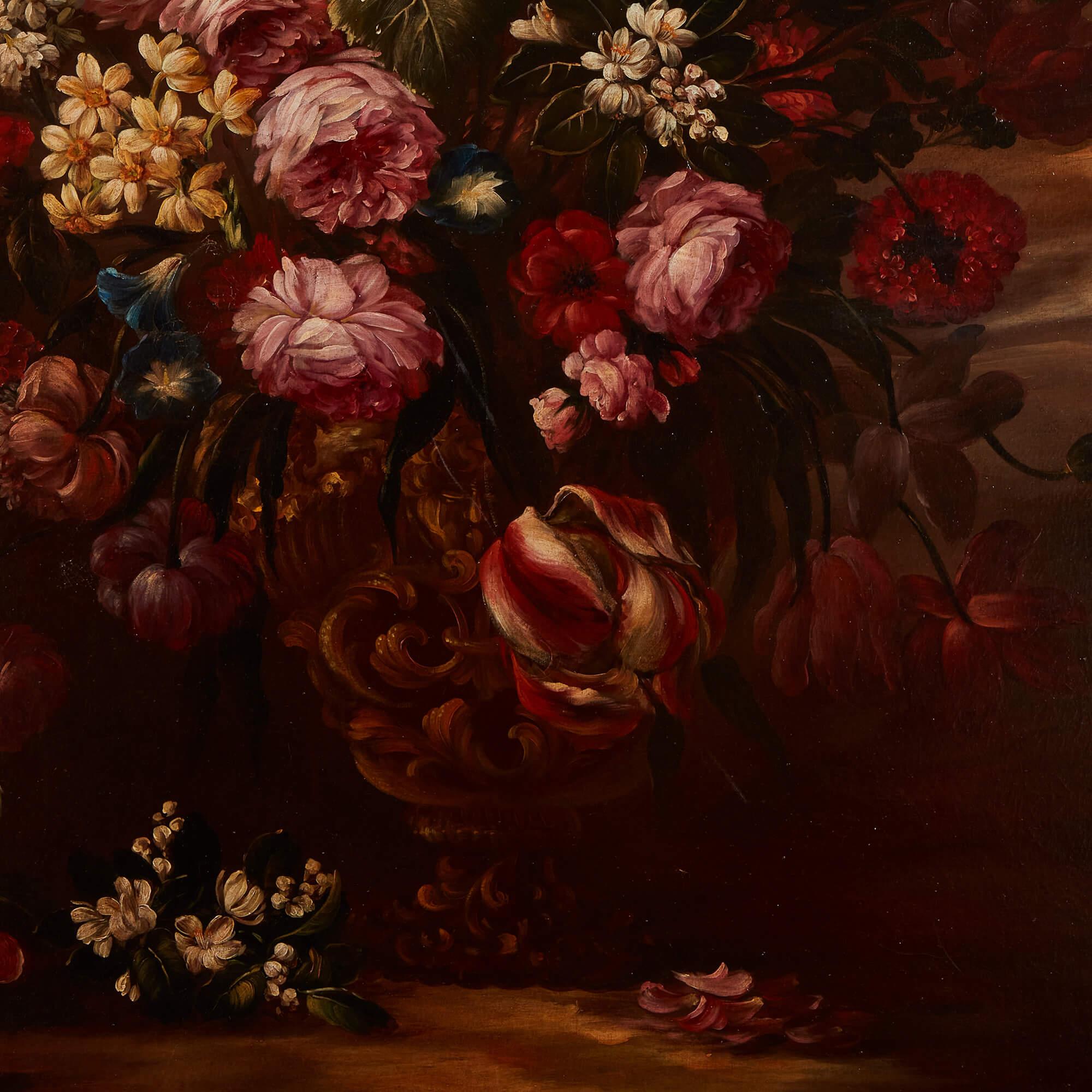 Pair of Large Floral Still Lifes in the Old Master Style  For Sale 4