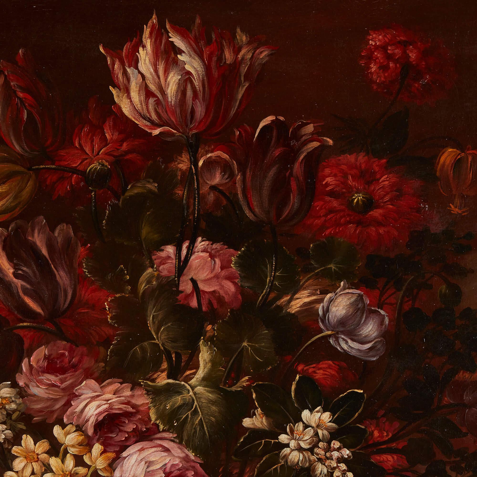 Pair of Large Floral Still Lifes in the Old Master Style  For Sale 5