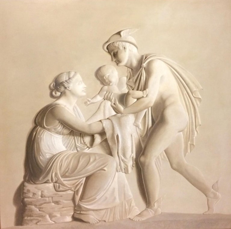 Pair of Large Neoclassical Grisaille Paintings after Thorvaldsen reliefs 1920 For Sale 7