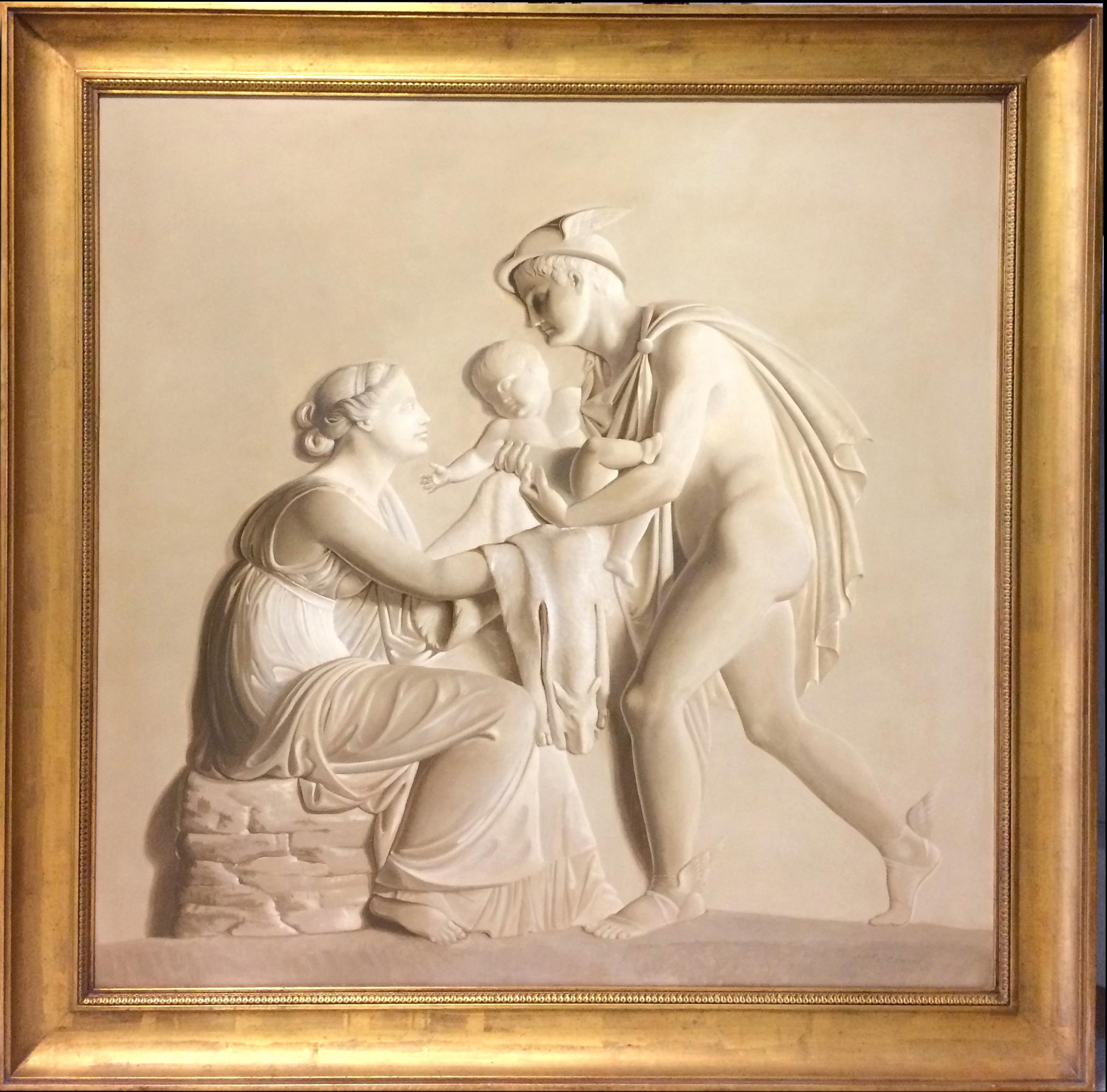 Pair of Large Neoclassical Grisaille Paintings after Thorvaldsen reliefs 1920 - Beige Figurative Painting by Unknown