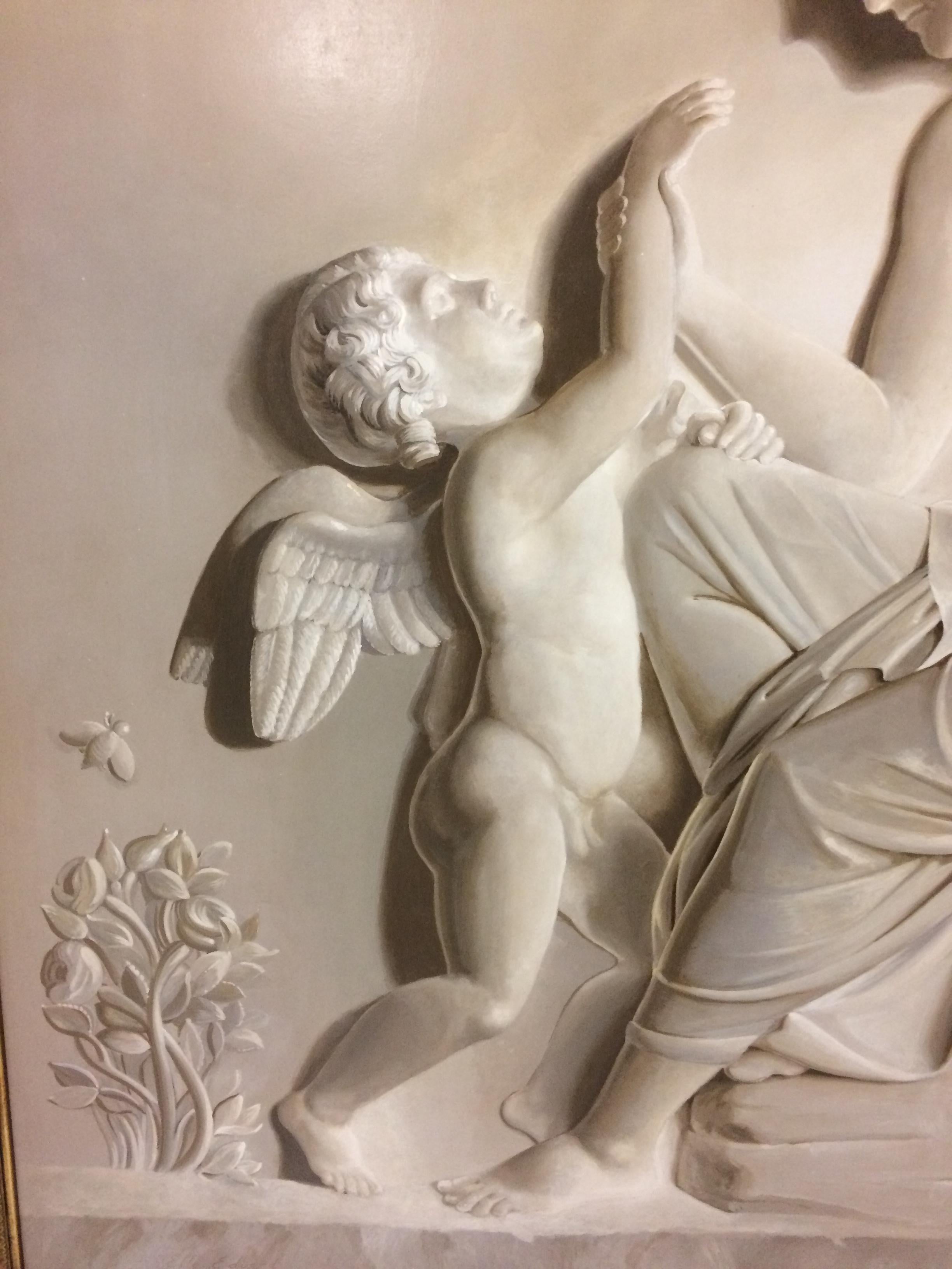 Pair of Large Neoclassical Grisaille Paintings after Thorvaldsen reliefs 1920 1