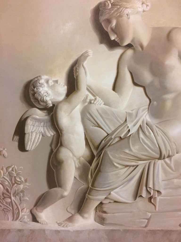 Pair of Large Neoclassical Grisaille Paintings after Thorvaldsen reliefs 1920 For Sale 3