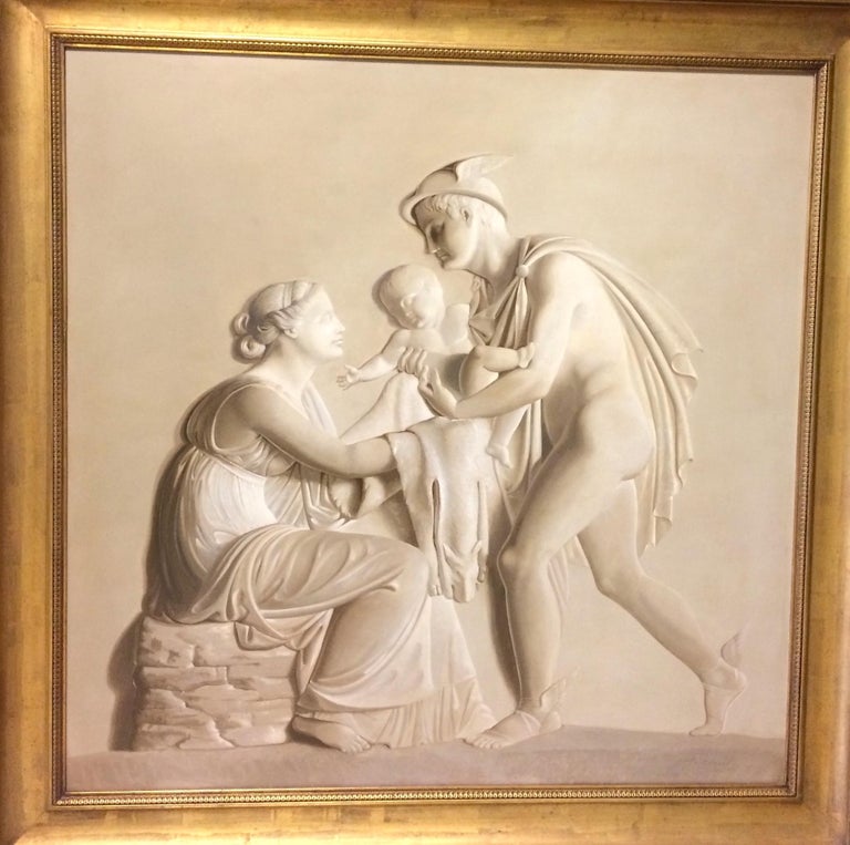 Pair of Large Neoclassical Grisaille Paintings after Thorvaldsen reliefs 1920 For Sale 4