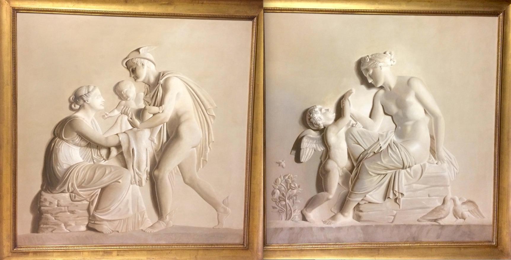 Unknown Figurative Painting - Pair of Large Neoclassical Grisaille Paintings after Thorvaldsen reliefs 1920