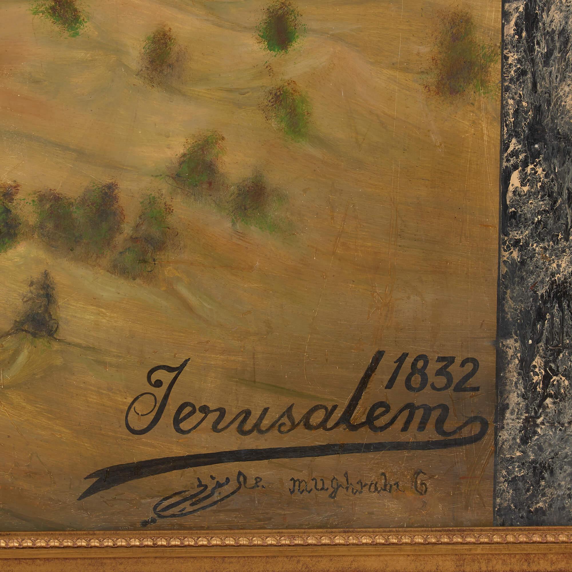 Paire de grandes peintures de Jérusalem depuis le mont des olives en vente 6