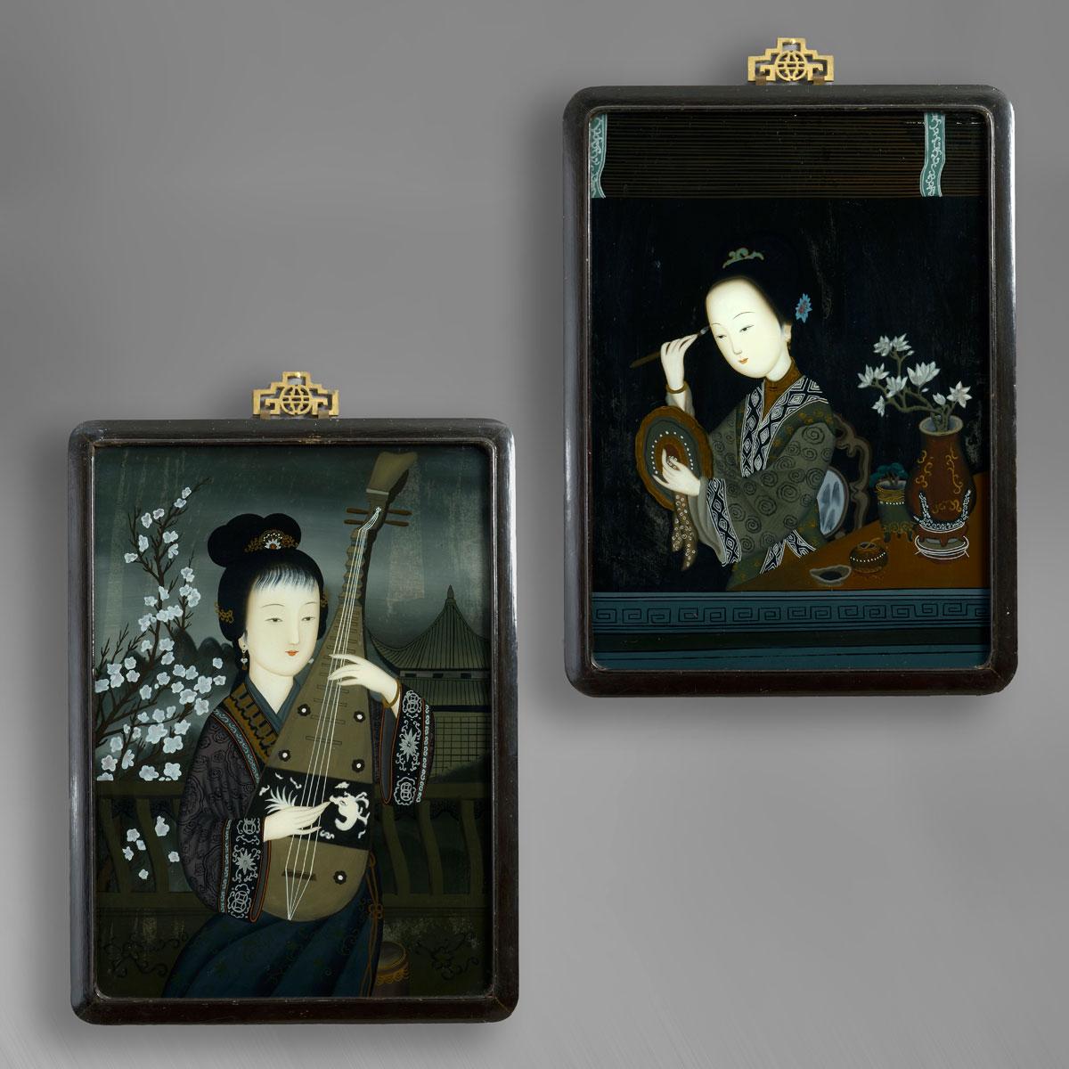 Pair of Late 19th Century Reverse Glass Portraits - Art by Unknown