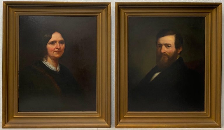 Unknown Portrait Painting - Pair of Mid 19th Century Oil Portraits of a Man and Woman C.1850