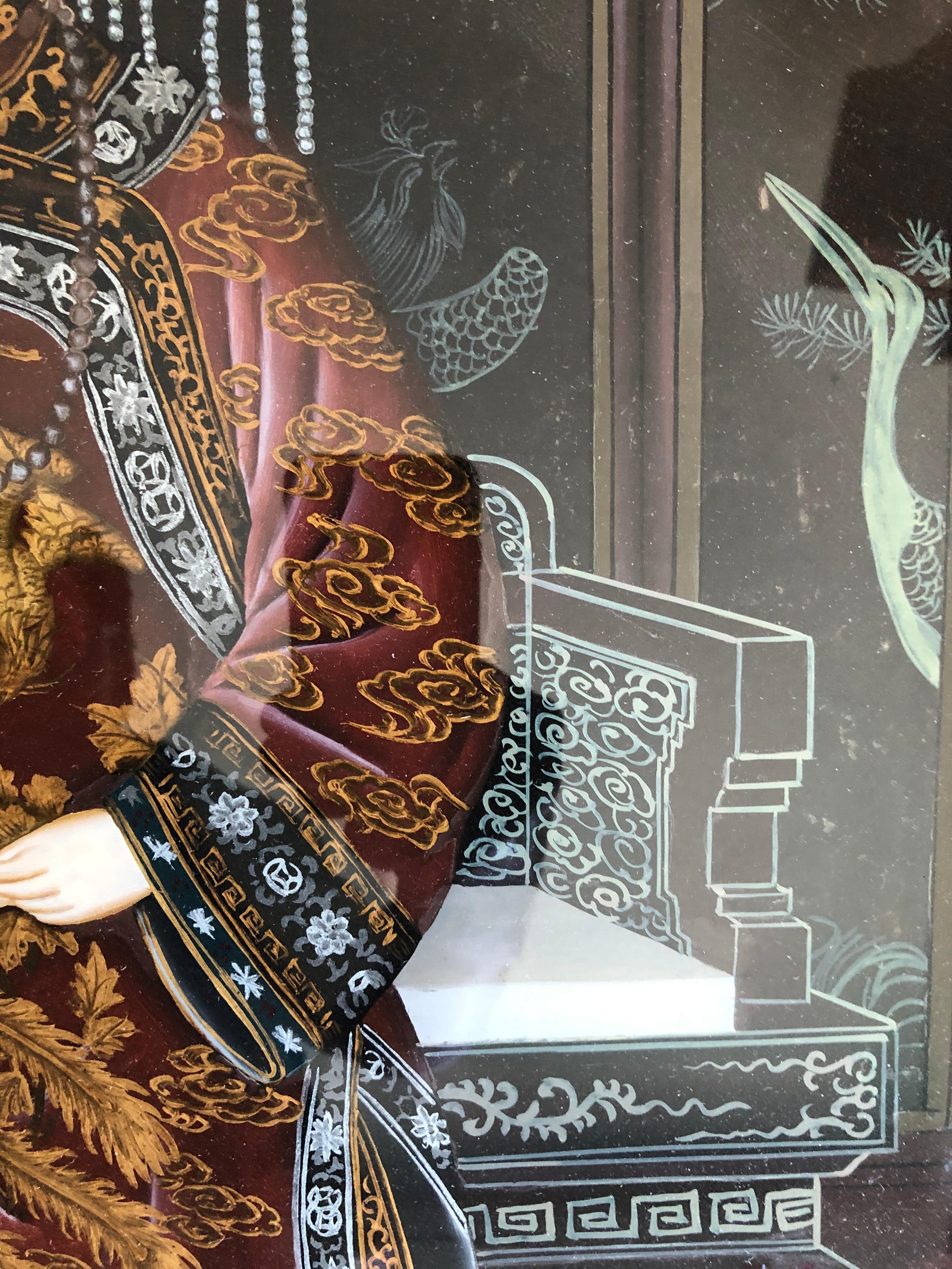 Pair of  Mid 20th Century Chinese Reverse Paintings on Glass For Sale 7