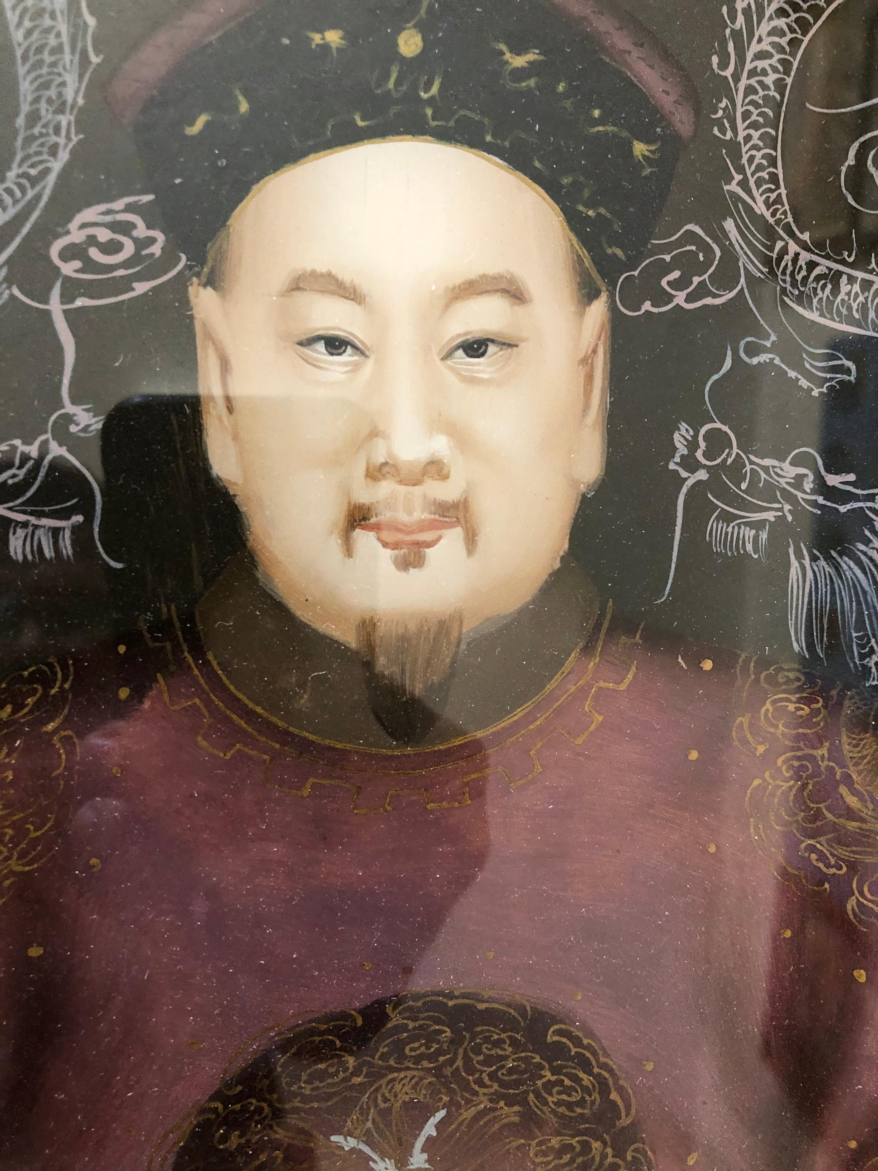 Pair of  Mid 20th Century Chinese Reverse Paintings on Glass For Sale 2