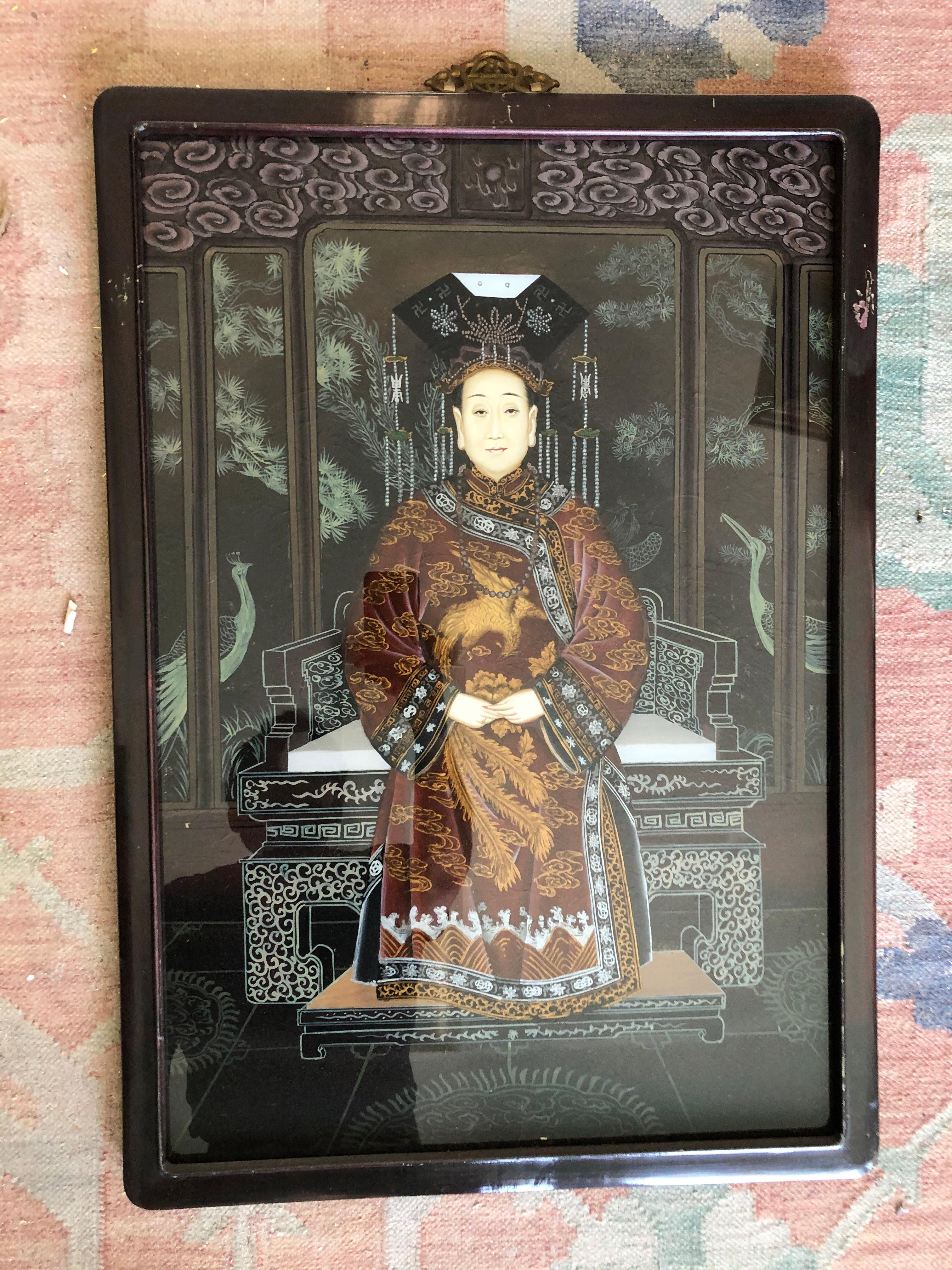 Pair of  Mid 20th Century Chinese Reverse Paintings on Glass For Sale 1
