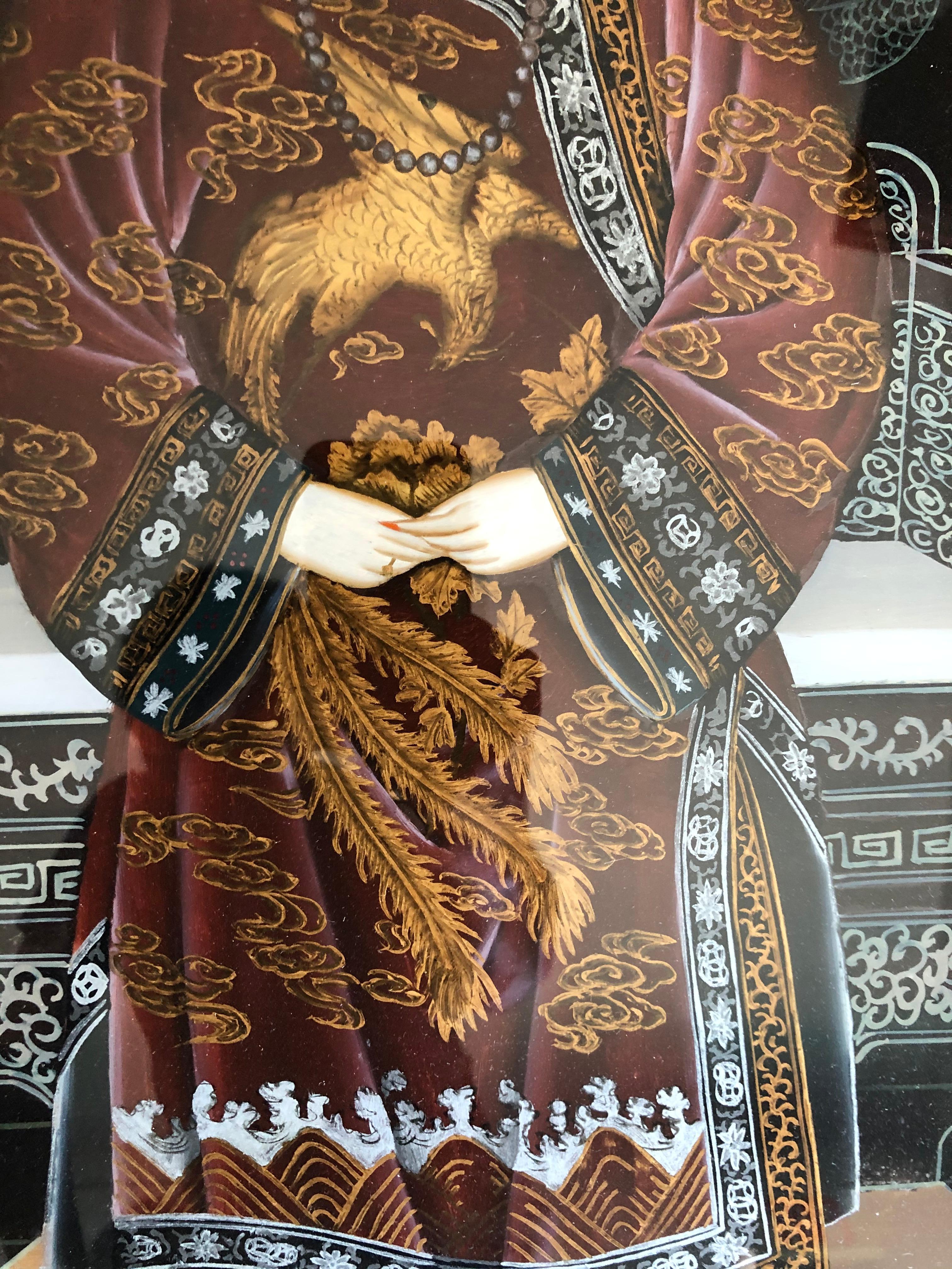 Pair of  Mid 20th Century Chinese Reverse Paintings on Glass For Sale 6