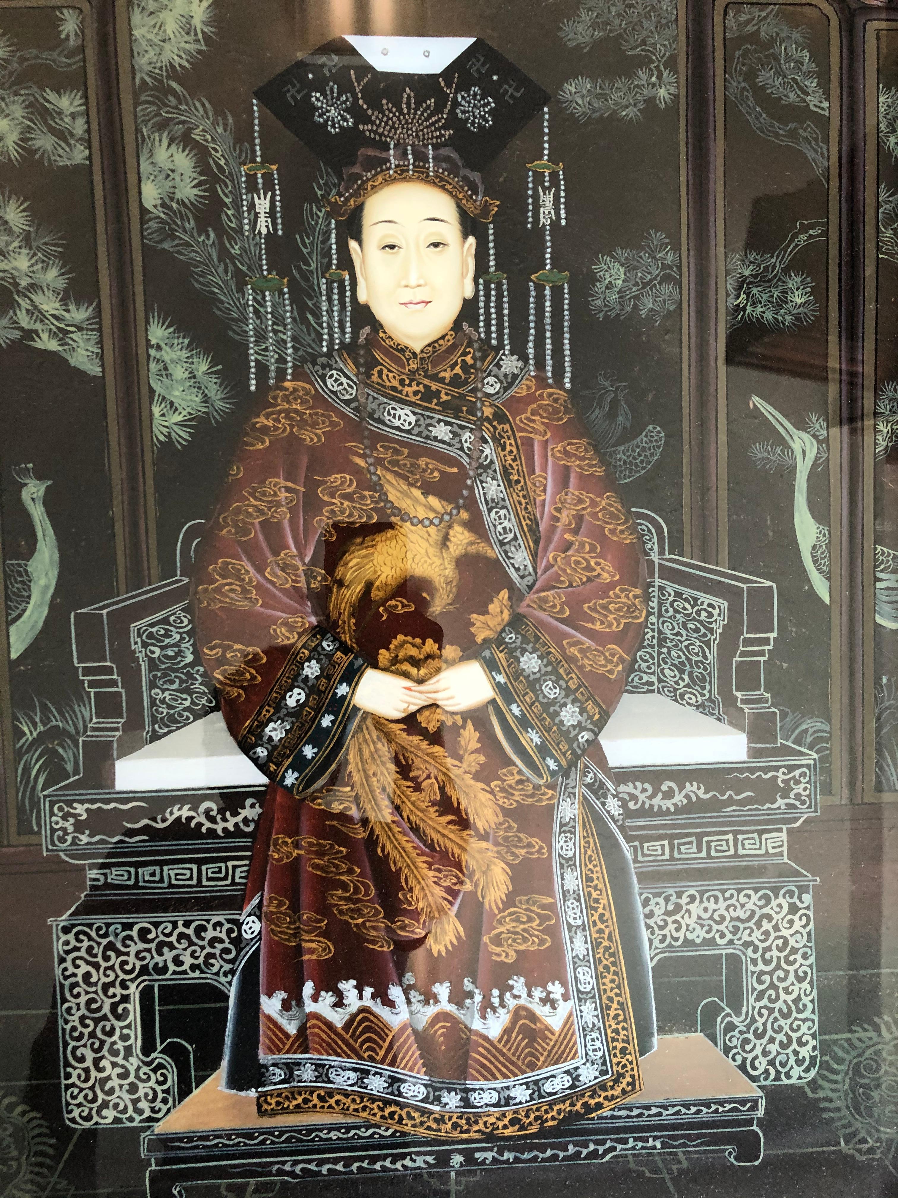 Unknown Figurative Painting - Pair of  Mid 20th Century Chinese Reverse Paintings on Glass