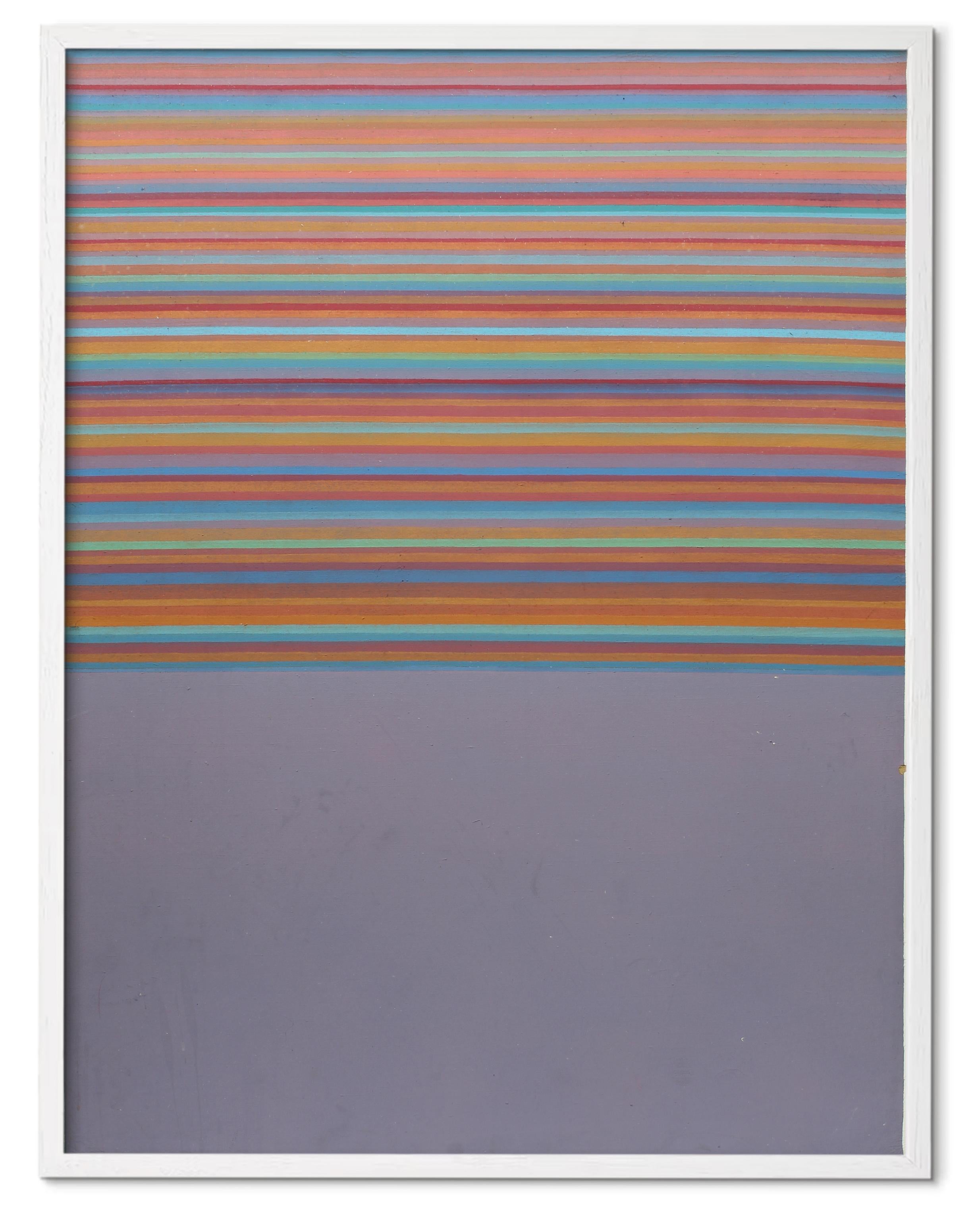 Pareja de óleos geométricos minimalistas americanos Rayas moradas 1969 Raros - Painting Minimalista de Unknown