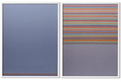 Pair of Minimalist American Geometric Oil Paintings Purple Striped 1969 Rare