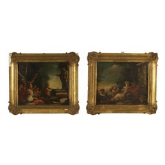 Pair of Mythological Scenes Oil on Board 17th-18th Century