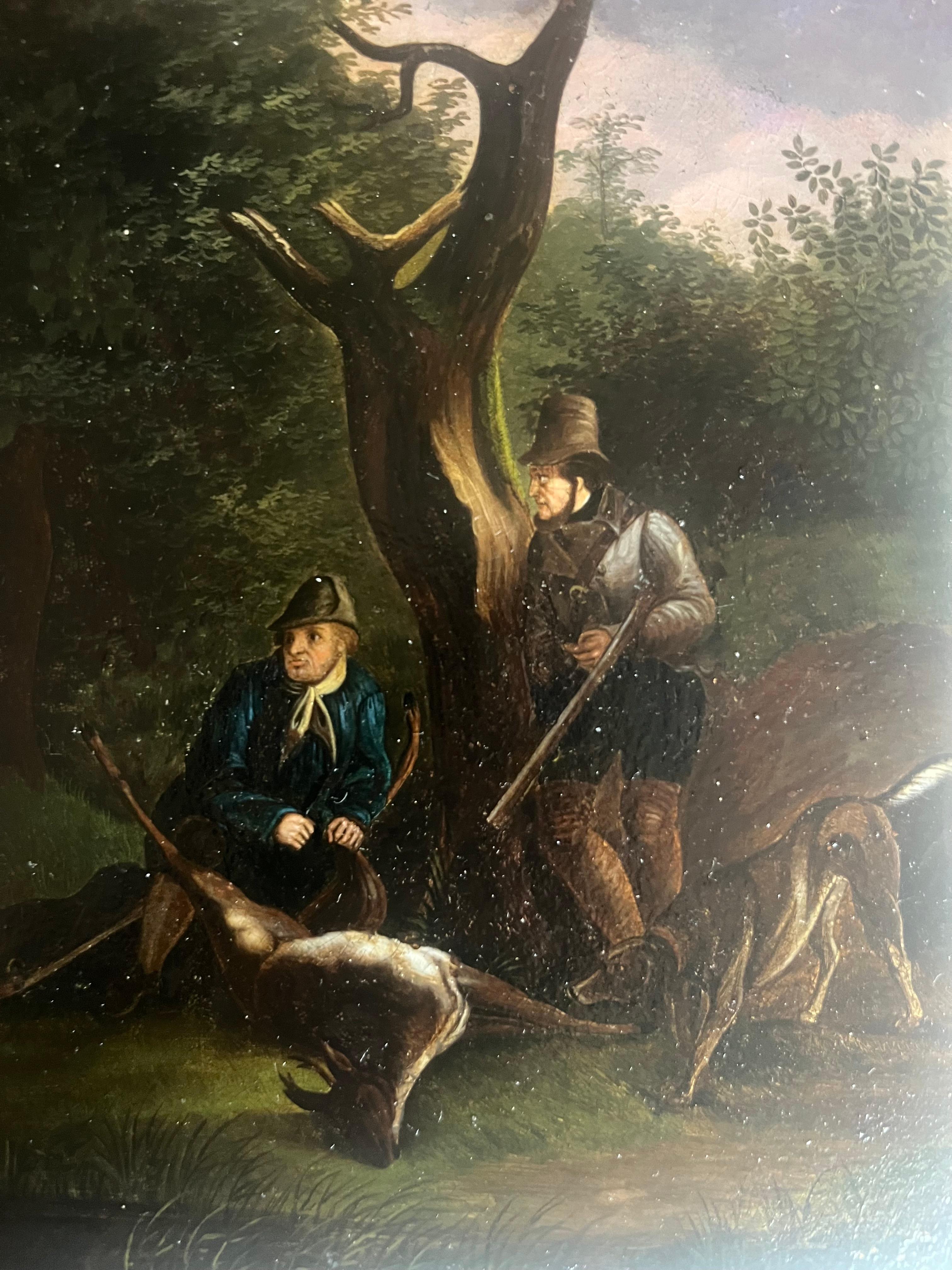 Pair of Nineteenth Century Hunting Scenes with Hunters, Dogs and Deer For Sale 7