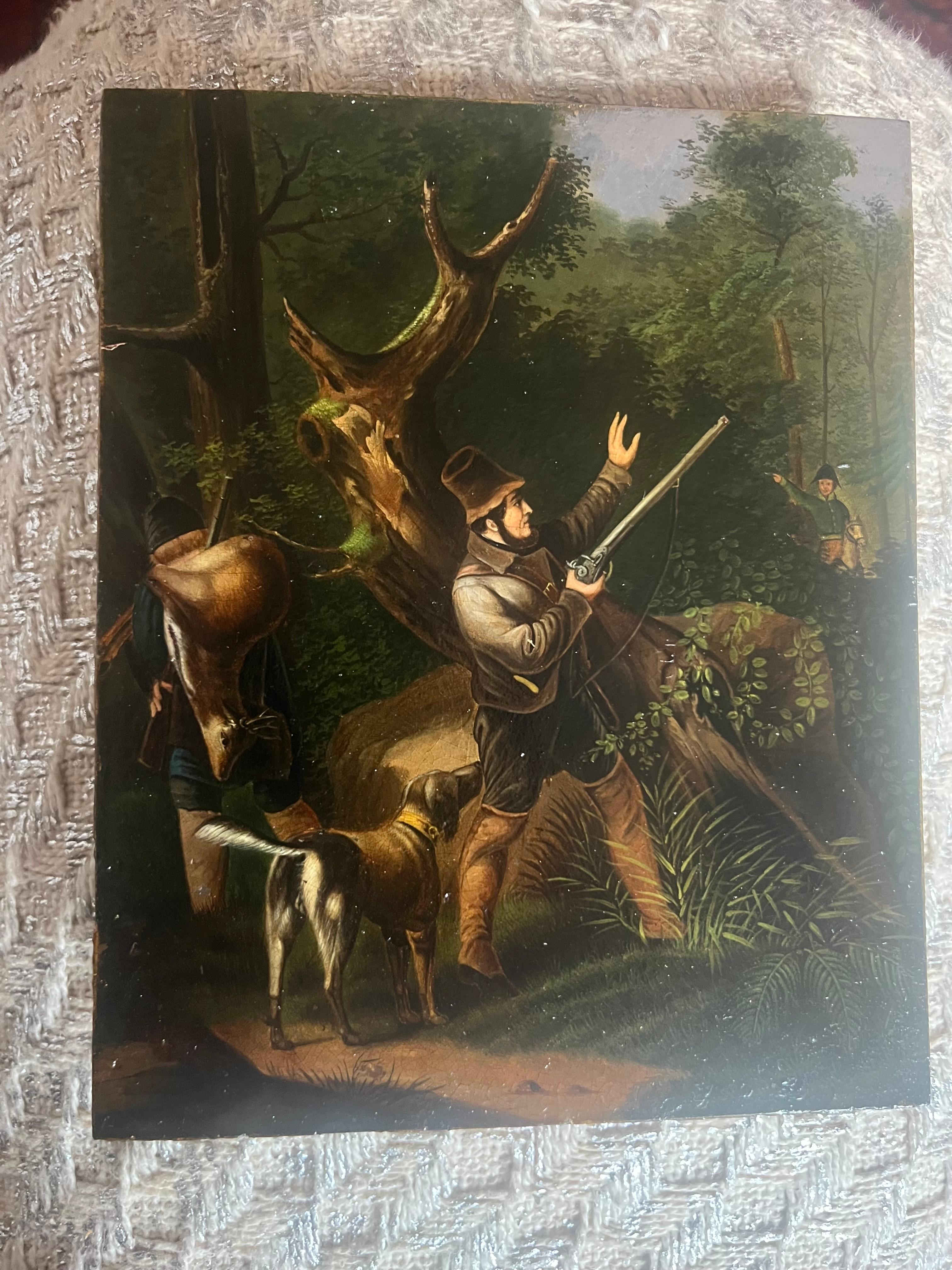 Pair of Nineteenth Century Hunting Scenes with Hunters, Dogs and Deer For Sale 9