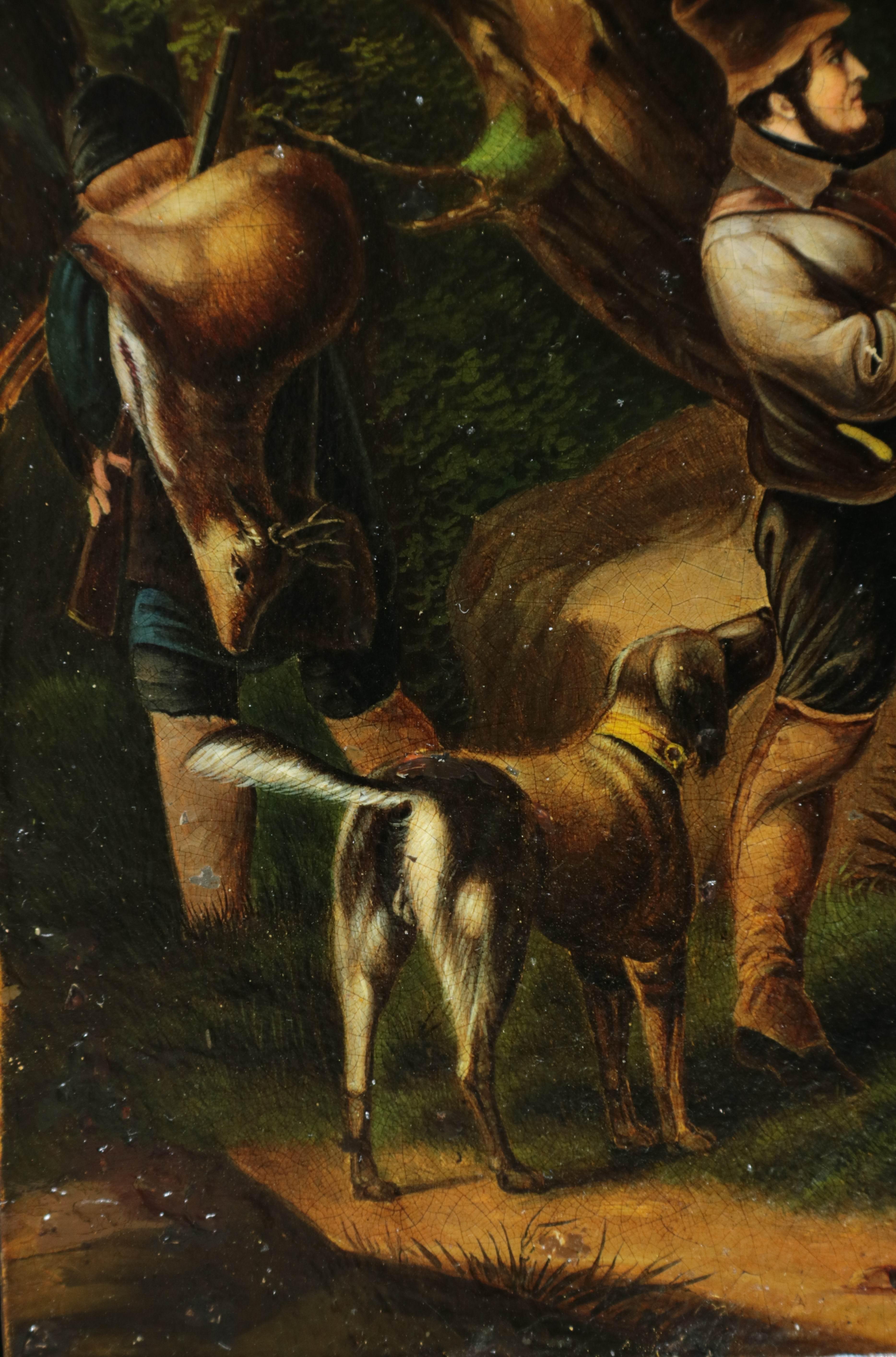 Pair of Nineteenth Century Hunting Scenes with Hunters, Dogs and Deer For Sale 13
