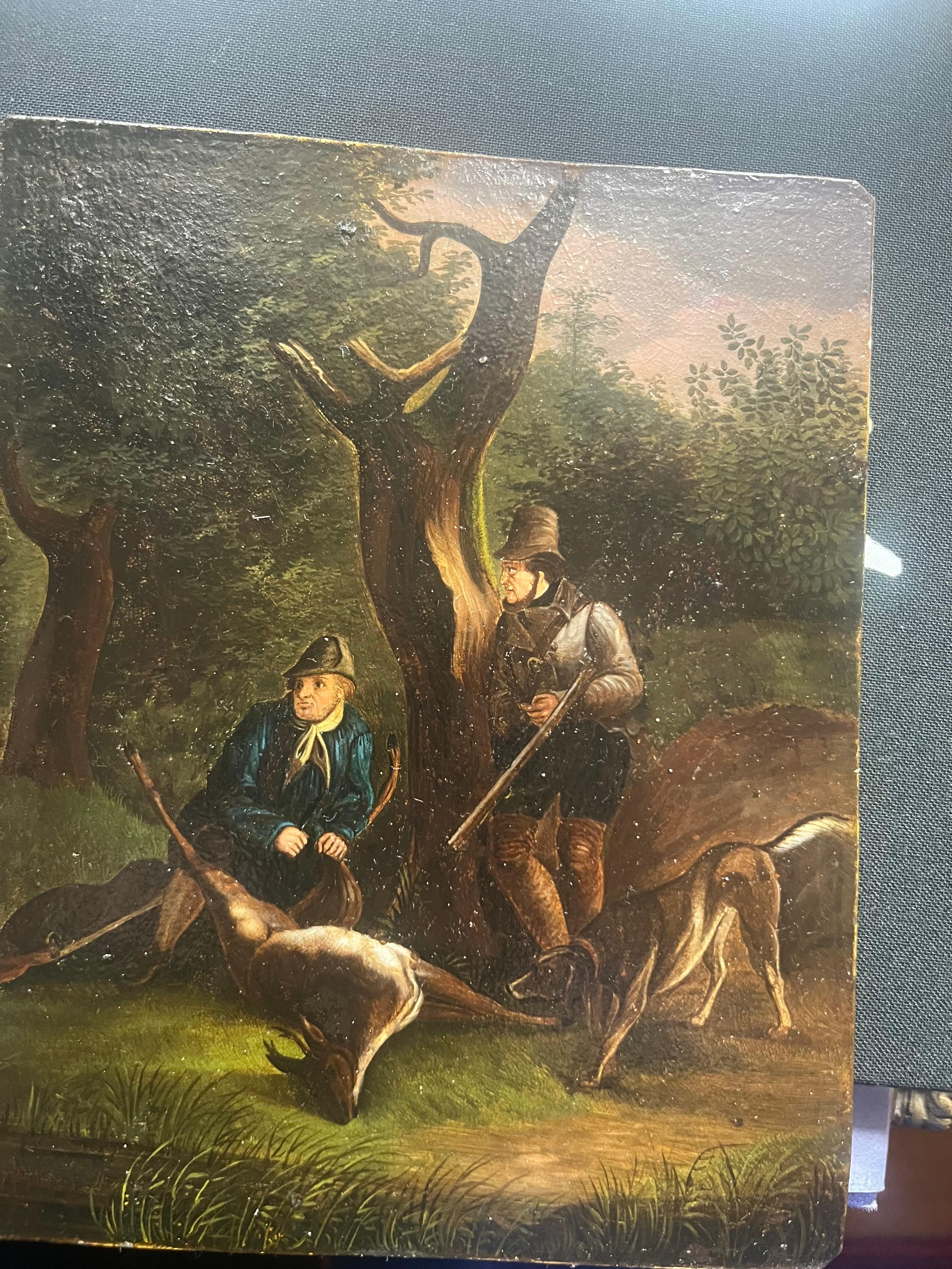 Pair of Nineteenth Century Hunting Scenes with Hunters, Dogs and Deer - Victorian Art by Unknown