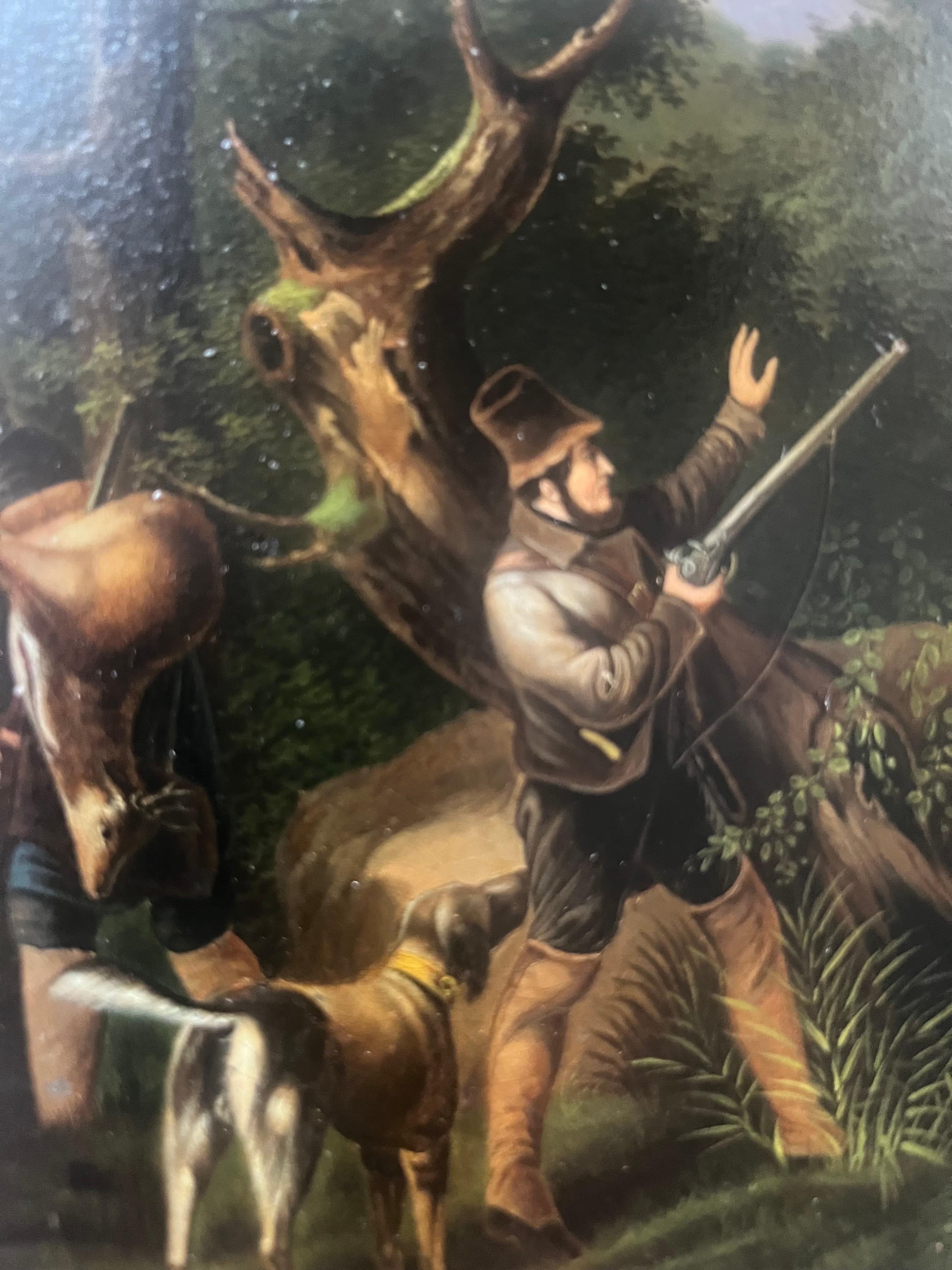 Pair of Nineteenth Century Hunting Scenes with Hunters, Dogs and Deer For Sale 1