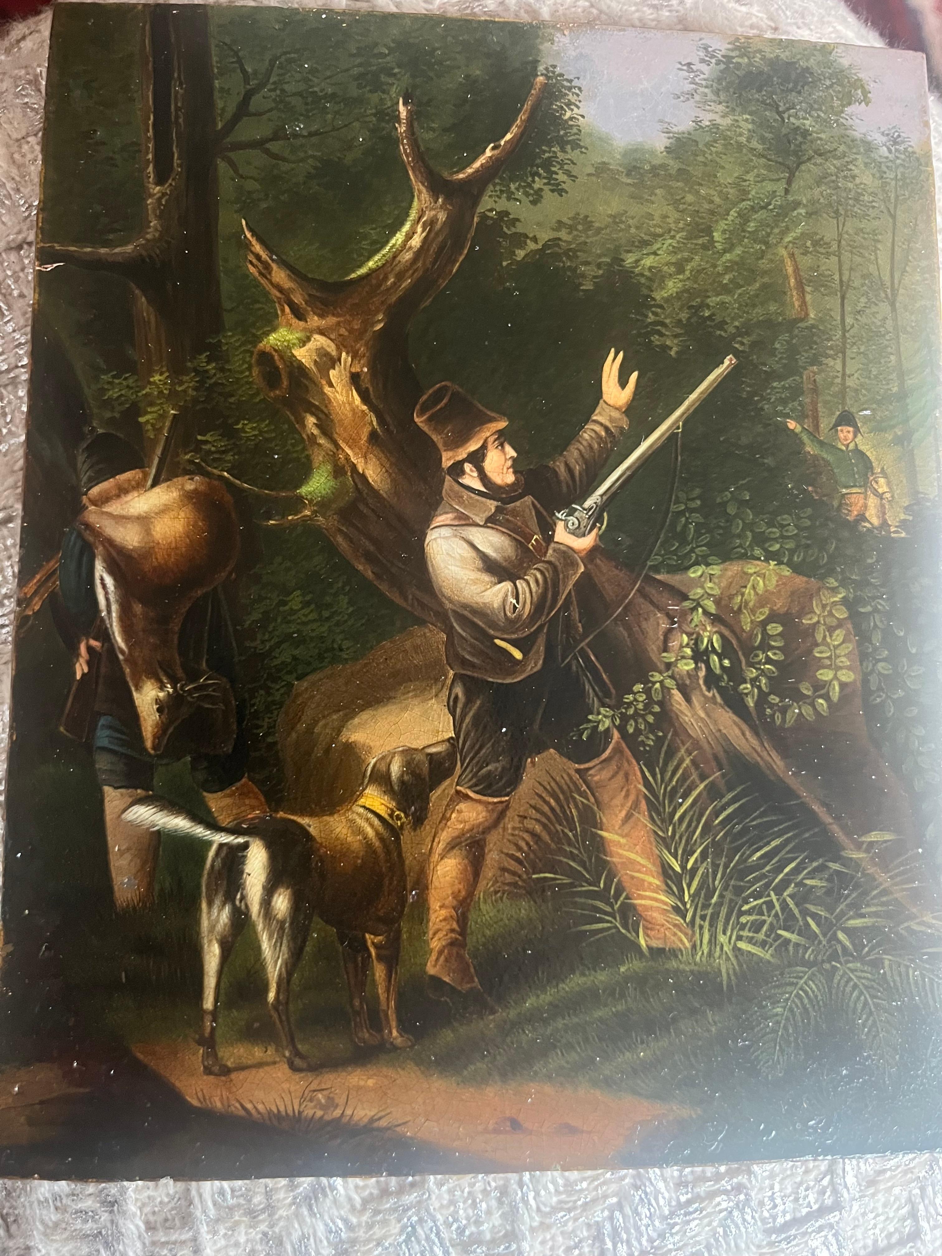 Pair of Nineteenth Century Hunting Scenes with Hunters, Dogs and Deer For Sale 5